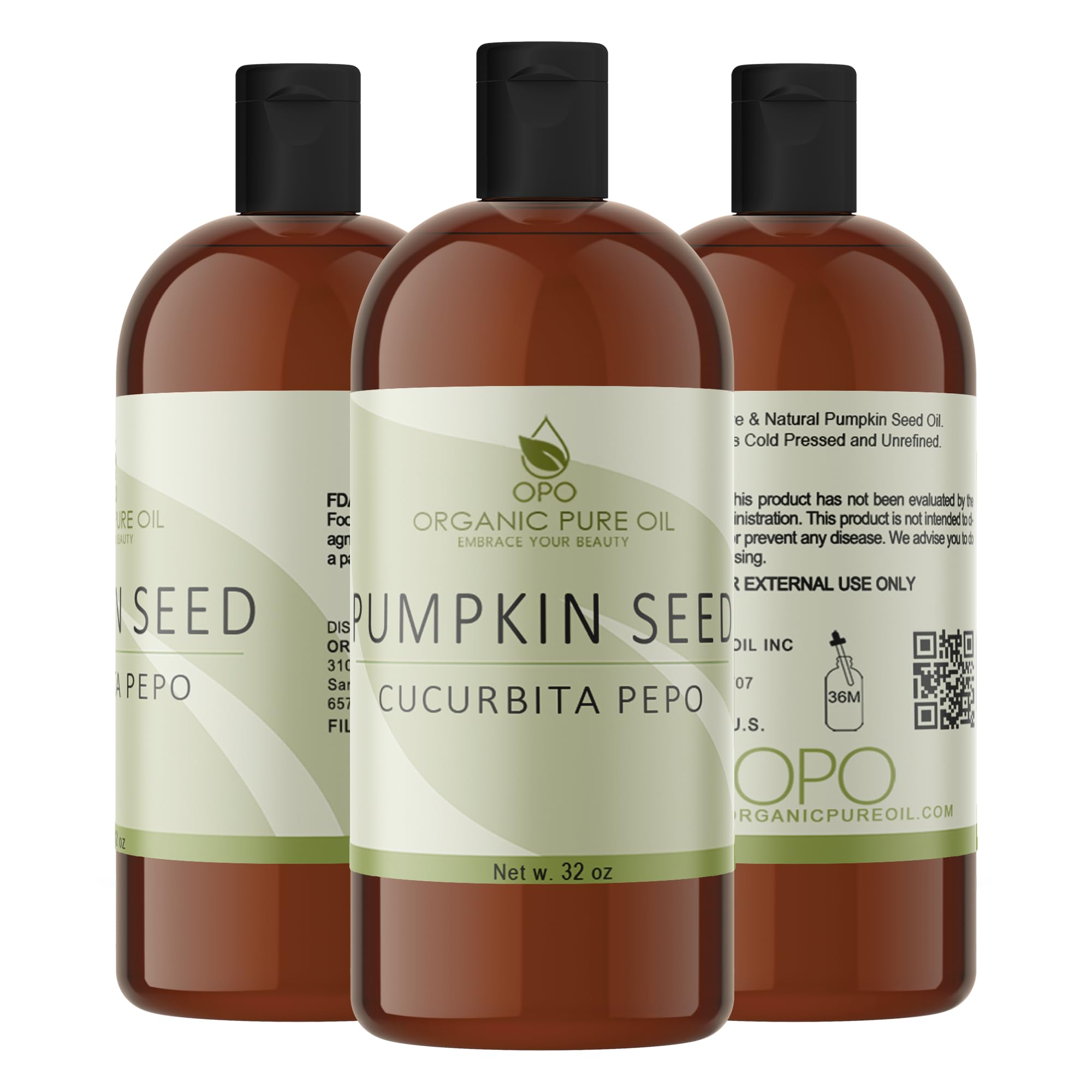 Pure Unrefined Pumpkin Seed Oil 32oz - Cold Pressed, Non-GMO, All Natural for Hair Growth, Skin Moisturizer & Nail Care - Hydrating Face & Scalp Treatment - Perfect for DIY Beauty Recipes & Massage Therapy