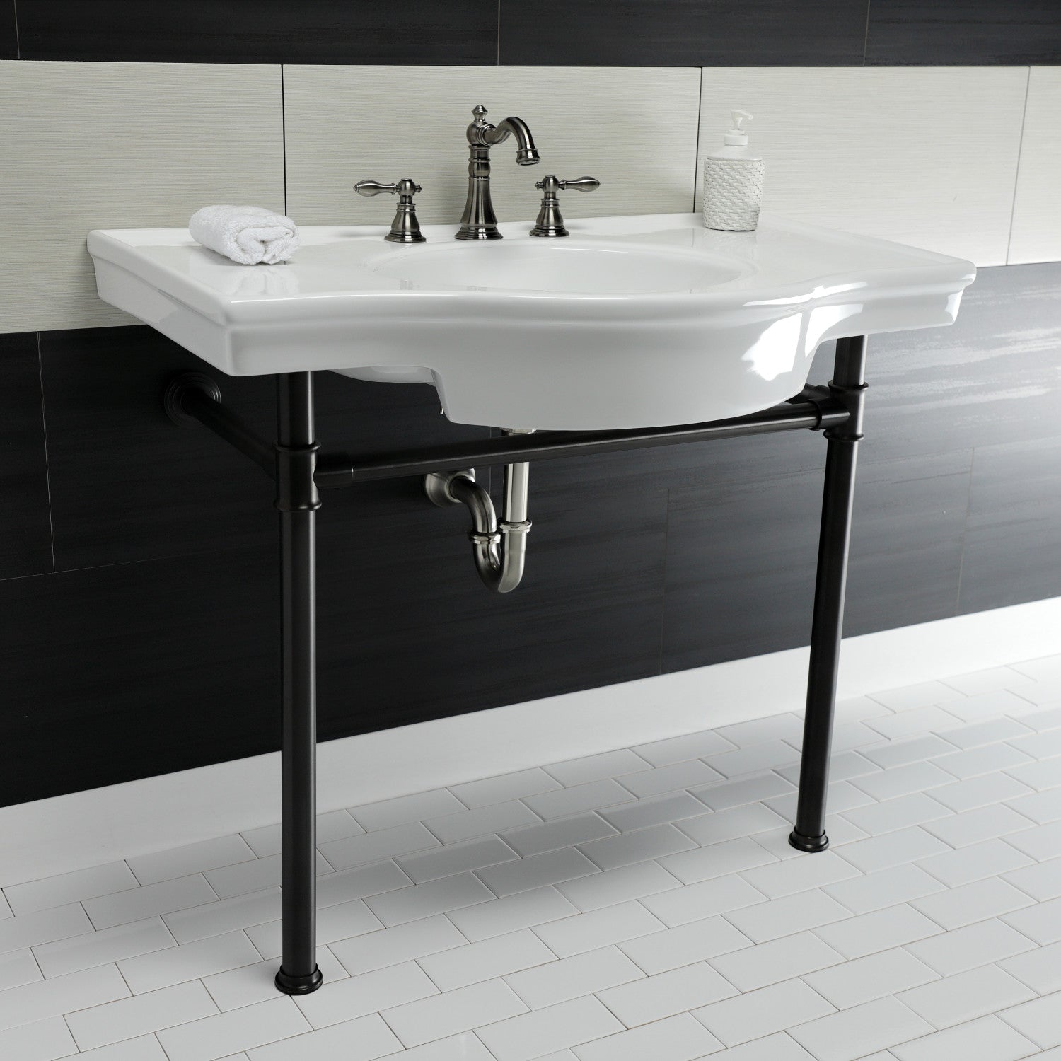 American Classic FSC1974ACL 3-Hole Widespread Bathroom Faucet with Brass Pop-Up Drain - Black Stainless Steel Finish - Perfect for Modern Bathroom Vanities and Sink Upgrades