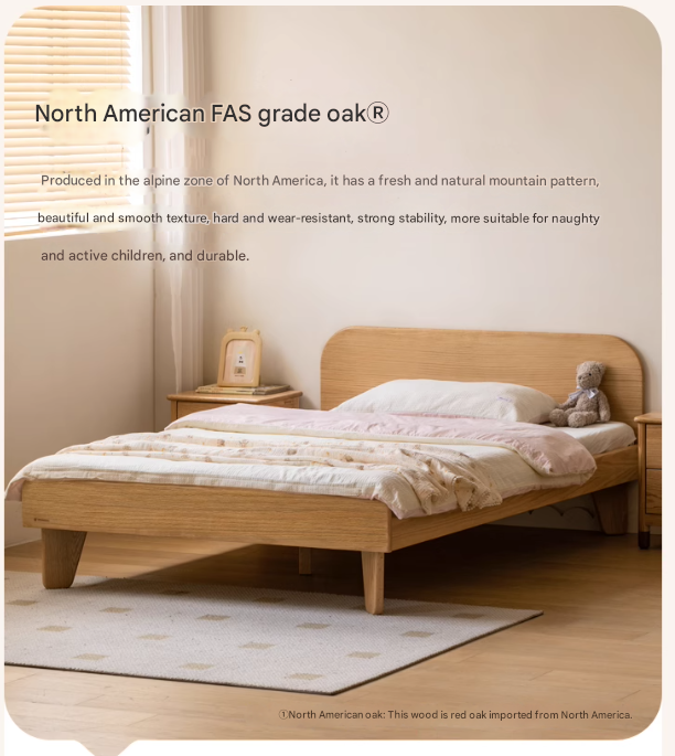 Solid Oak Wood Kids Bed - Sturdy & Safe Toddler Bed Frame for Boys & Girls - Perfect for Nursery, Bedroom, or Playroom