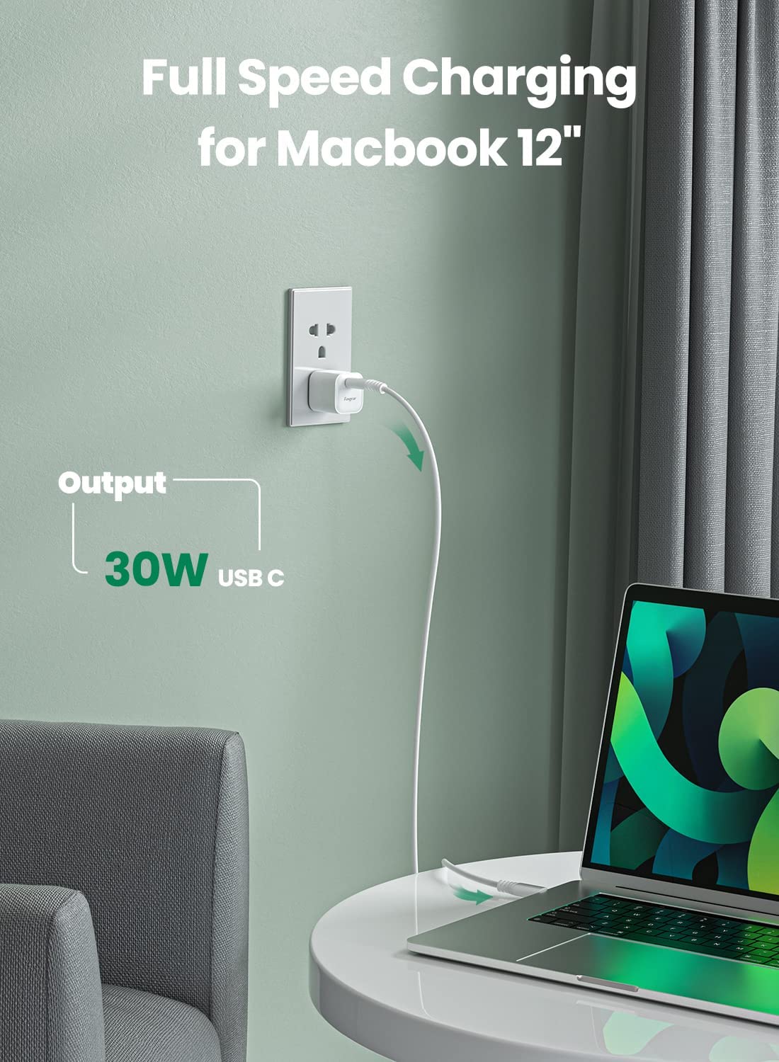 30W USB C GaN Fast Charger - Compact & Portable Power Adapter for iPhone 14 Pro Max/13/12/SE, MacBook Air, iPad Pro/Mini, Samsung Galaxy S23/S21, Pixel 7 - Fast Charging Block for Home, Office & Travel