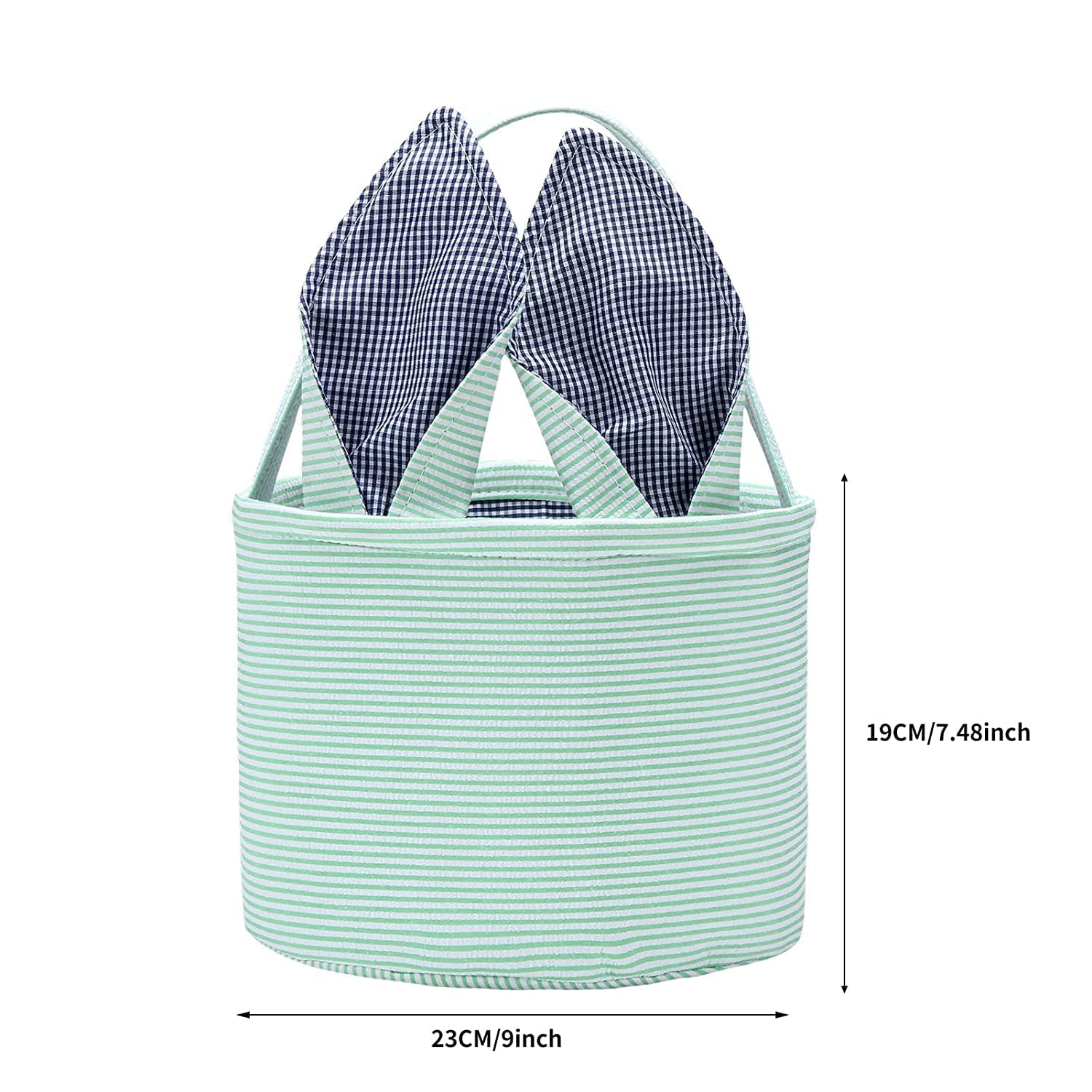 Personalized Easter Bunny Basket Seersucker Egg Bags for Kids - Fluffy Tail Candy Egg Basket Rabbit Gift Buckets for Boys & Girls - Perfect for Easter Egg Hunts, Spring Celebrations & Party Favors (Mint Green)
