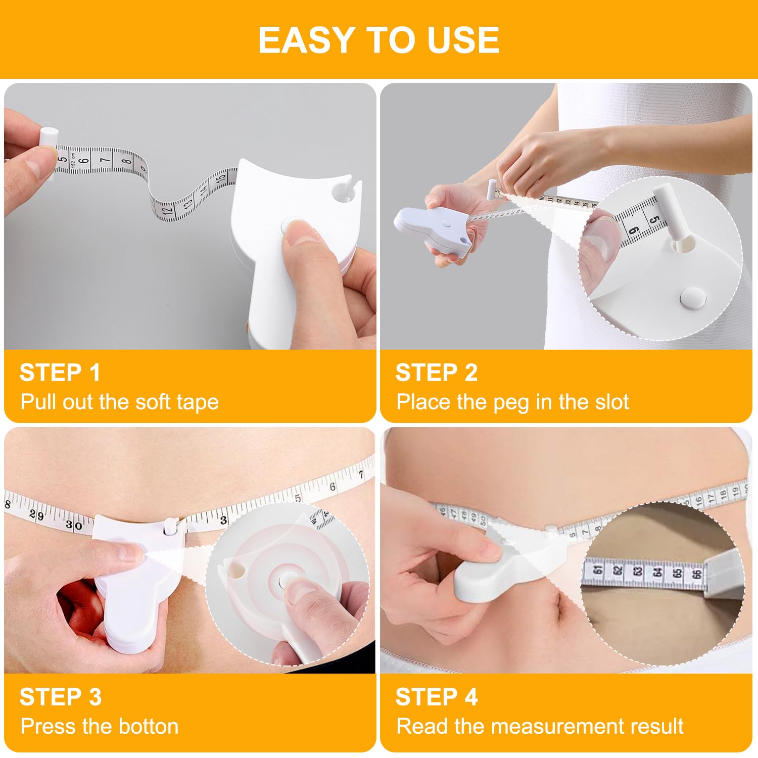 Soft & Flexible Body Measuring Tape - Accurate Waist, Hip, Bust, Arm Measurement for Weight Loss, Sewing & Tailoring | Perfect for Fitness Tracking, Dressmaking & Body Fat Analysis (White)