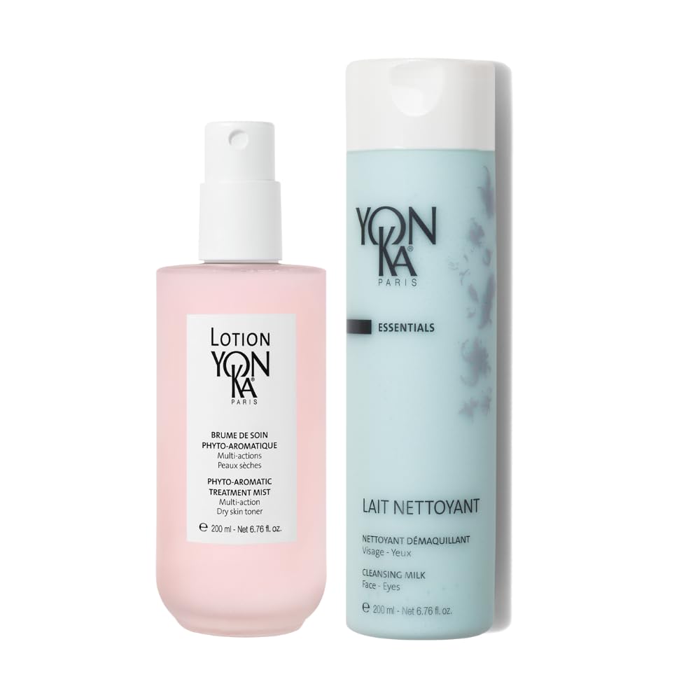 Yon-Ka Lait Nettoyant Cleanser & PS Toner Set - Gentle Milk Cleanser, Makeup Remover & Hydrating Toner for Dry, Sensitive Skin | Daily Skincare Routine, Morning & Night Face Care