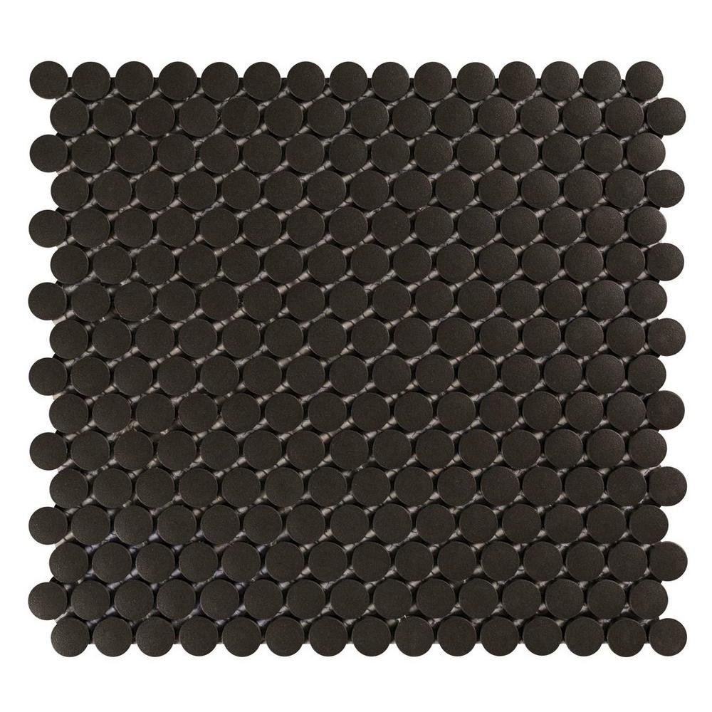 Unglazed Penny Round Porcelain Mosaic Tile - 15 Pcs per Box (12x12 Mesh) - Black Matte Floor & Wall Tile for Bathroom, Backsplash, Kitchen & Shower - Easy Installation & Waterproof Design