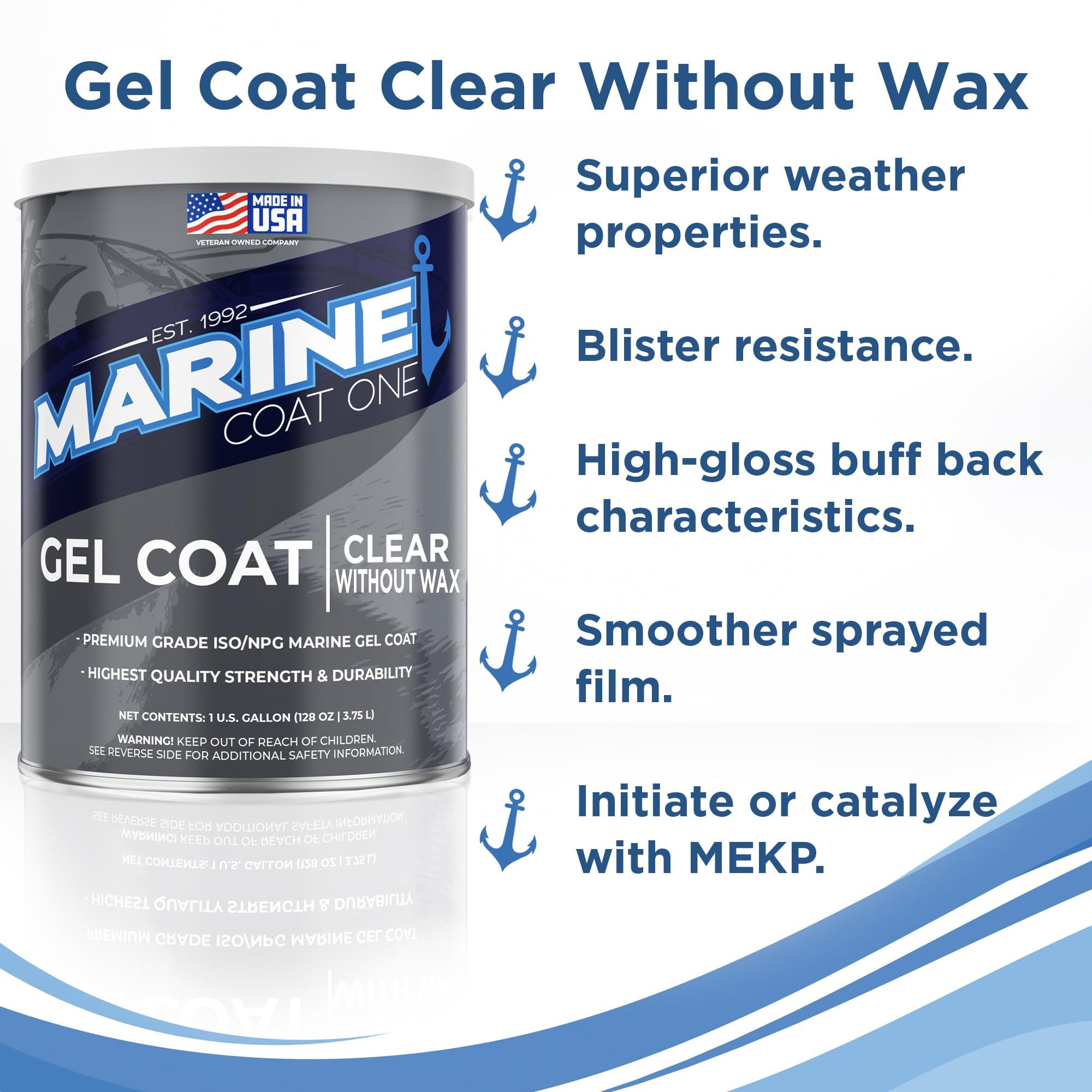 Premium ISO/NPG Clear Gel Coat Without Wax - 1 Gallon Kit with MEKP Catalyst for Marine, Automotive & DIY Fiberglass Repair - High Gloss Finish for Boats, Cars & Watercraft