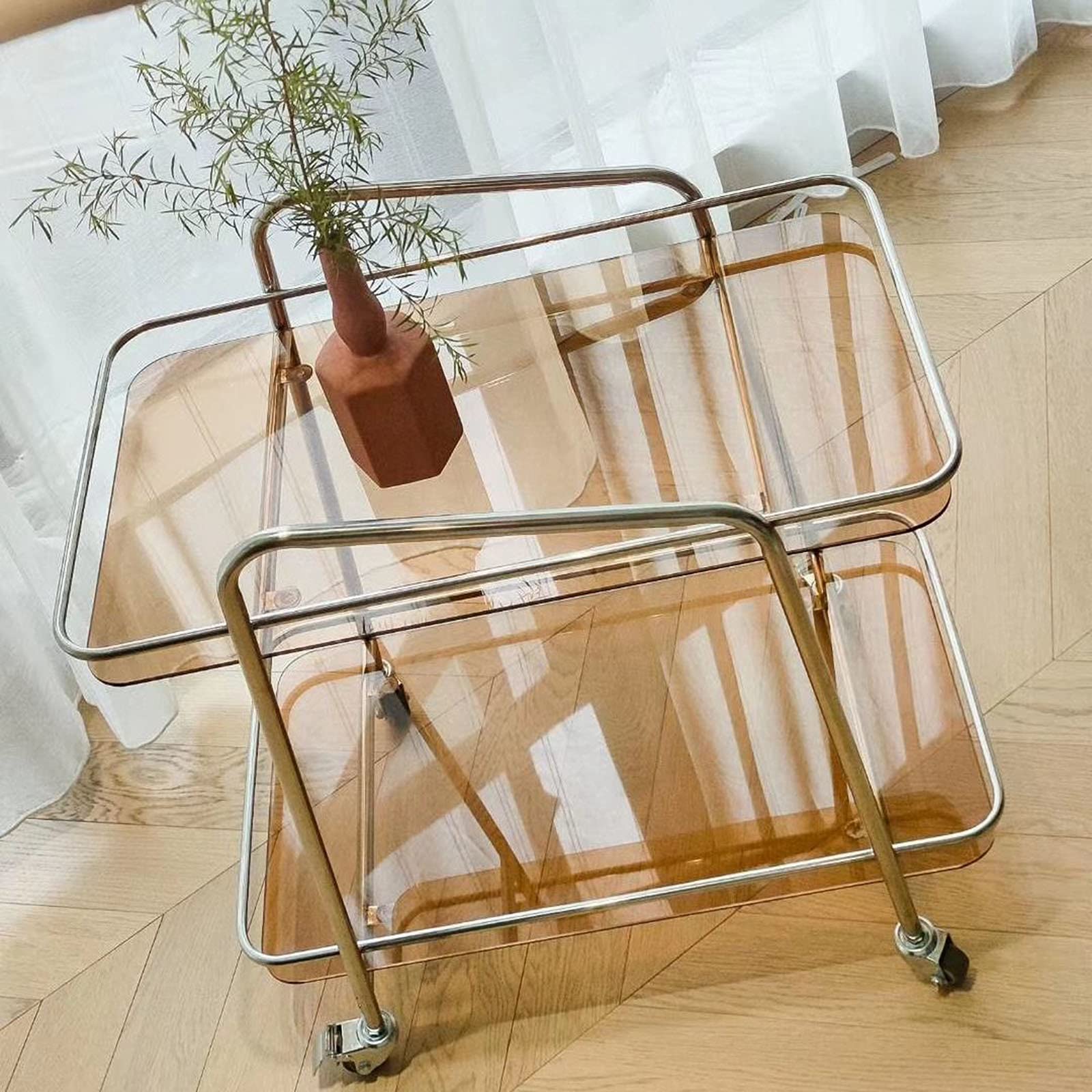 Stainless Steel Food Serving Cart with Double-Layer Shelves - 65x38x69cm Commercial Kitchen Trolley for Restaurants, Hotels & Home Use - Perfect for Buffet Service, Wine Display & Snack Serving