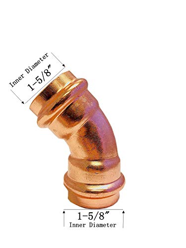 1-1/2 Inch Press Copper 45 Degree Elbow Fitting - Press x Press Connection for Plumbing Systems - Perfect for HVAC, Water Supply & Drainage Pipes