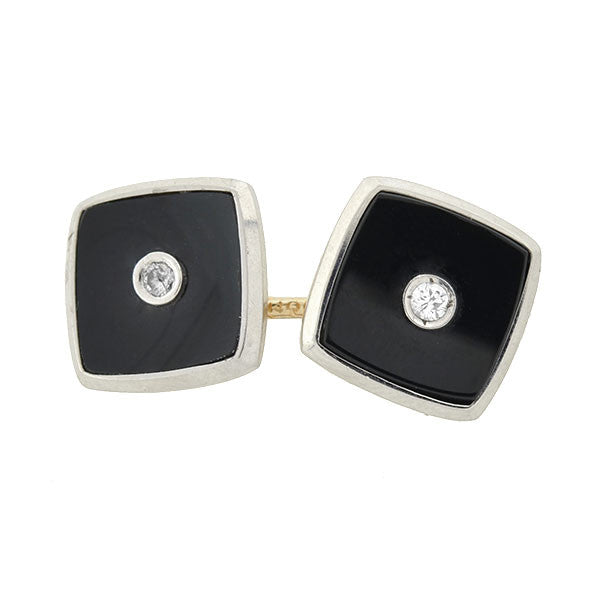 LARTER Art Deco Platinum & 14K Gold Onyx & Diamond 5-Piece Cufflink Set for Men - Luxury Wedding, Formal Events & Business Attire Accessories