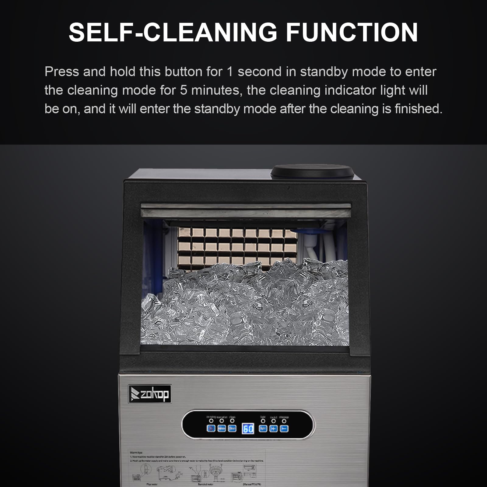 Winado 110LBS/24H Commercial Ice Maker Machine - Stainless Steel Freestanding Ice Maker with 24LBS Storage Bin & Auto Clean Function - Perfect for Home Kitchen, Restaurant, Bar, Hotel, Coffee Shop, and Store Use