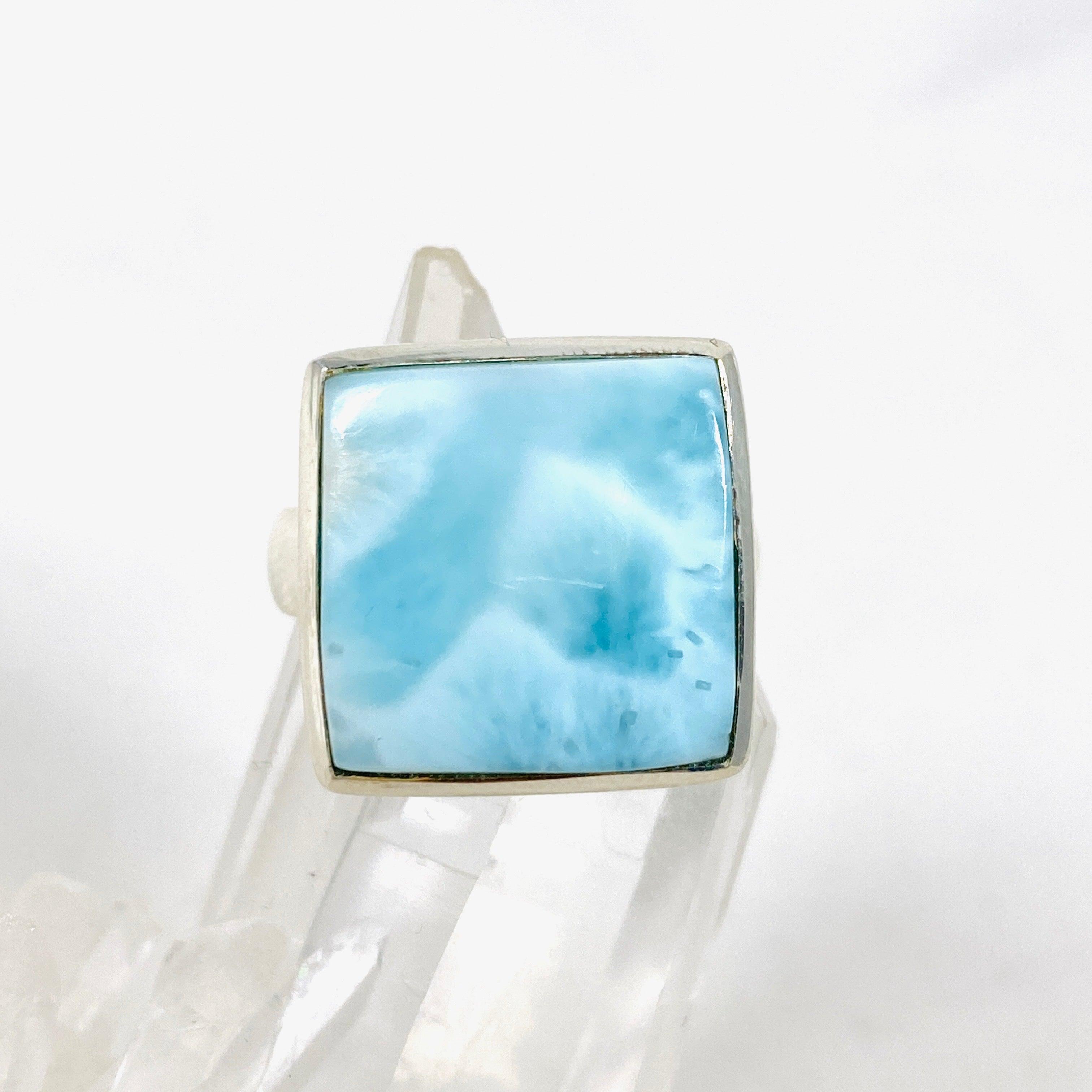 Larimar Square Ring Size 9 - Genuine Blue Stone Jewelry for Women, Sterling Silver Band, KRGJ3089 | Perfect for Everyday Wear, Gift Giving & Special Occasions