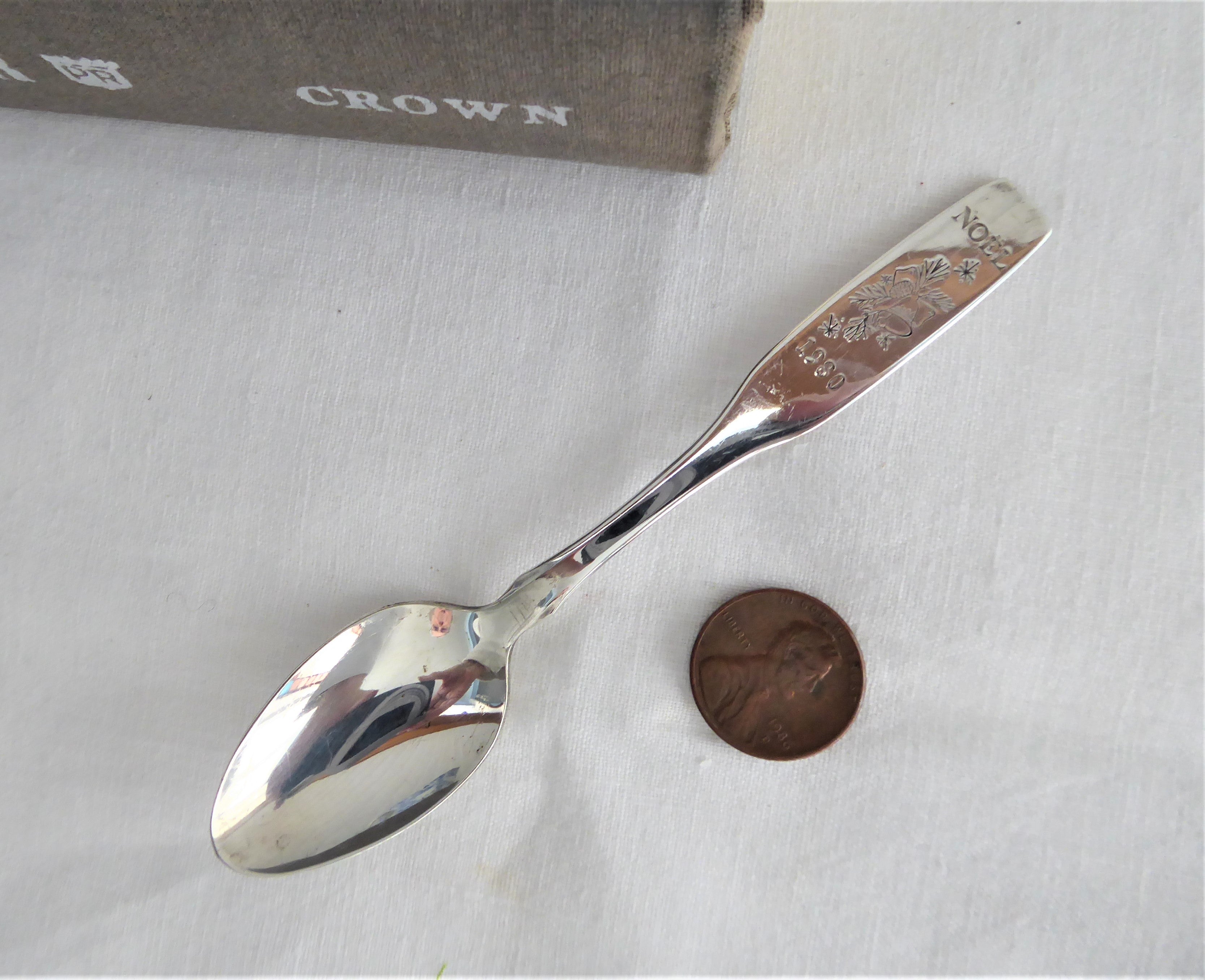 Vintage 1980 Noel Silver Commemorative Coffee Spoon - Engraved with Christmas Bells, Pine & Stars - Perfect for Holiday Gifts, Collectibles & Tea/Coffee Time