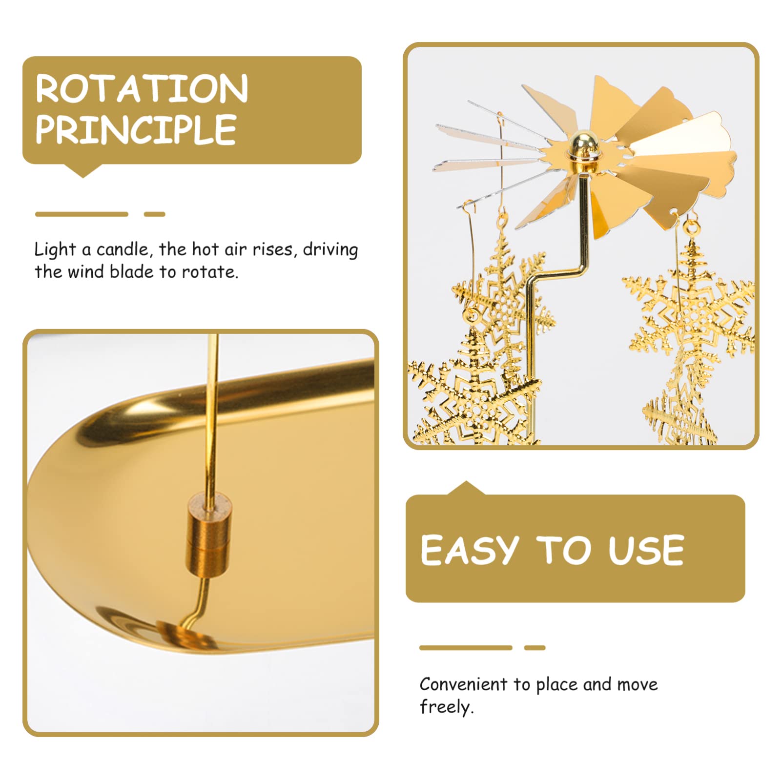 Angoily Rotating Candle Holder Set - Brass Metal Candlestick with Turntable Tray for Christmas & Holiday Decor | Winter Home Decoration | Perfect for Table Centerpieces, Dinner Parties & Festive Ambiance