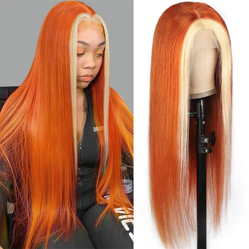 Eullair Blonde Highlights Body Wave Human Hair Lace Front Wig - Natural Ginger Color for Women, Perfect for Cosplay, Parties & Daily Wear