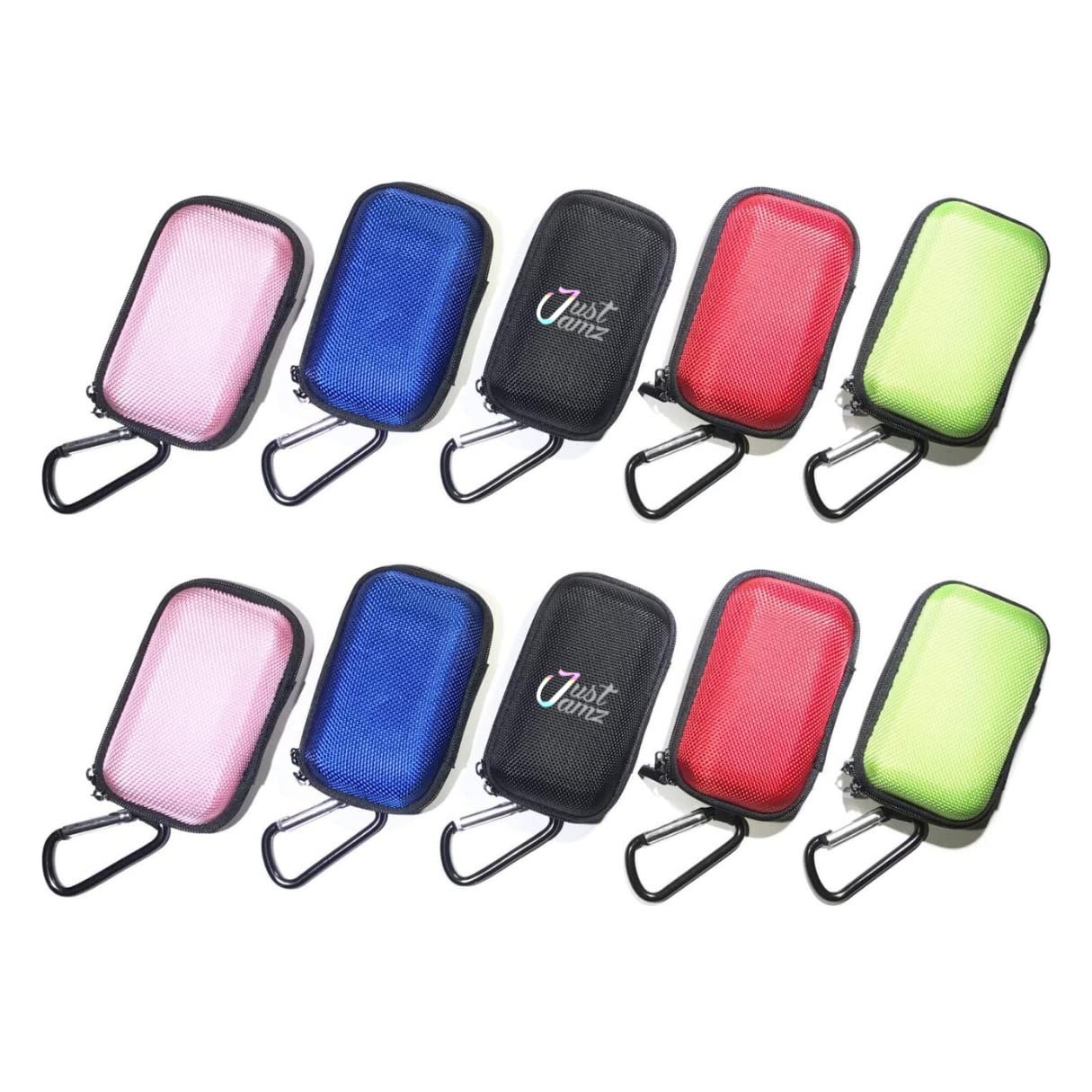 5 Pack Rectangle Earbuds Case - Protective Earphone Storage Pouch with Carabiner Clip (Pink, Blue, Black, Red, Green) | Multi-Functional Carrying Case for AirPods, Galaxy Buds & Wireless Earbuds | Travel, Gym & Outdoor Use