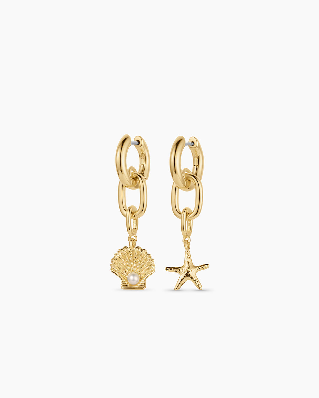 Shell Pearl & Starfish Charm Huggie Earrings - Dainty Beach Jewelry for Women - Perfect for Summer Vacations, Beach Weddings & Boho Fashion