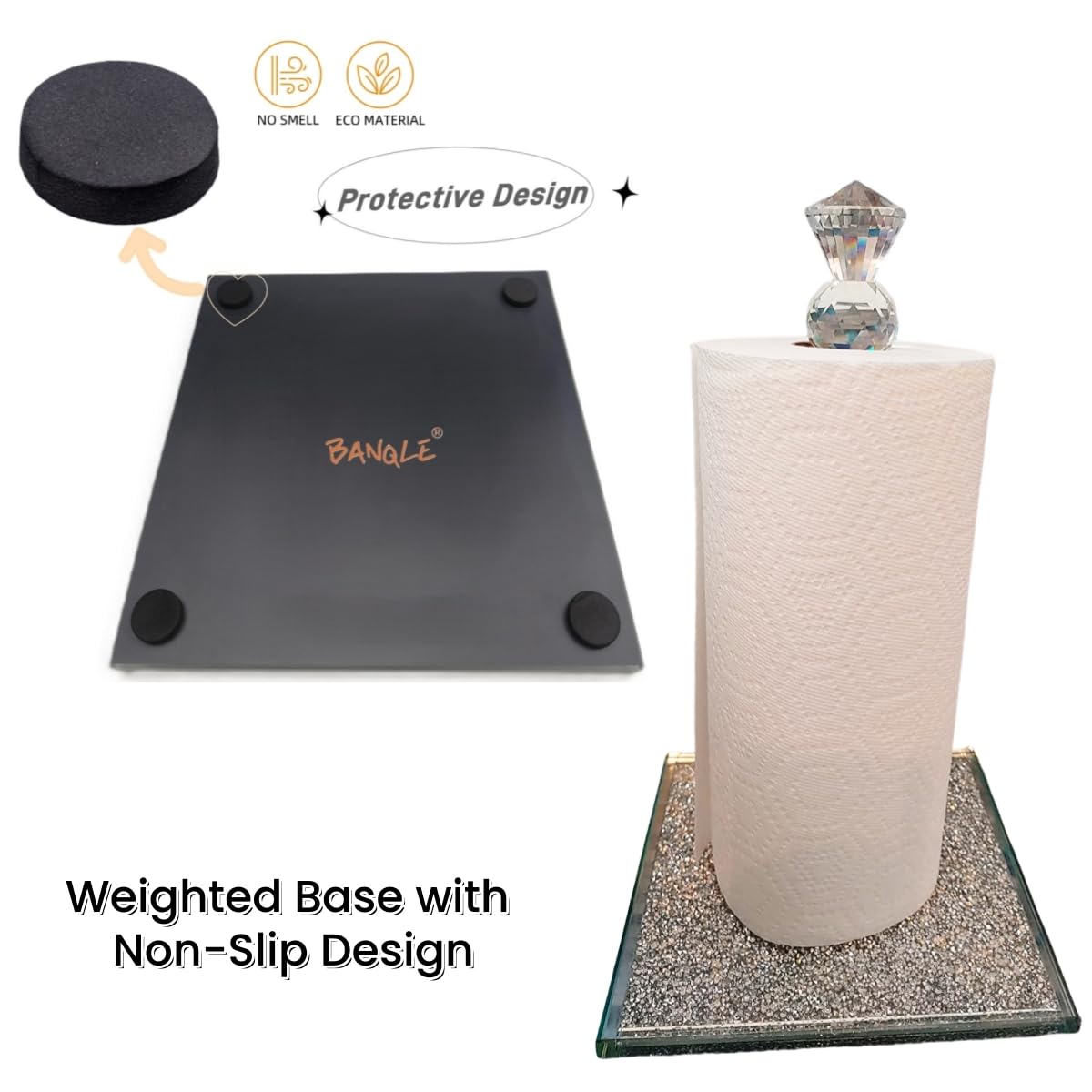 Sturdy Countertop Paper Towel Holder with Weighted Base - Kitchen & Bathroom Towel Roll Stand - Holds All Sizes of Paper Towels - Perfect for Cooking, Cleaning & Home Organization