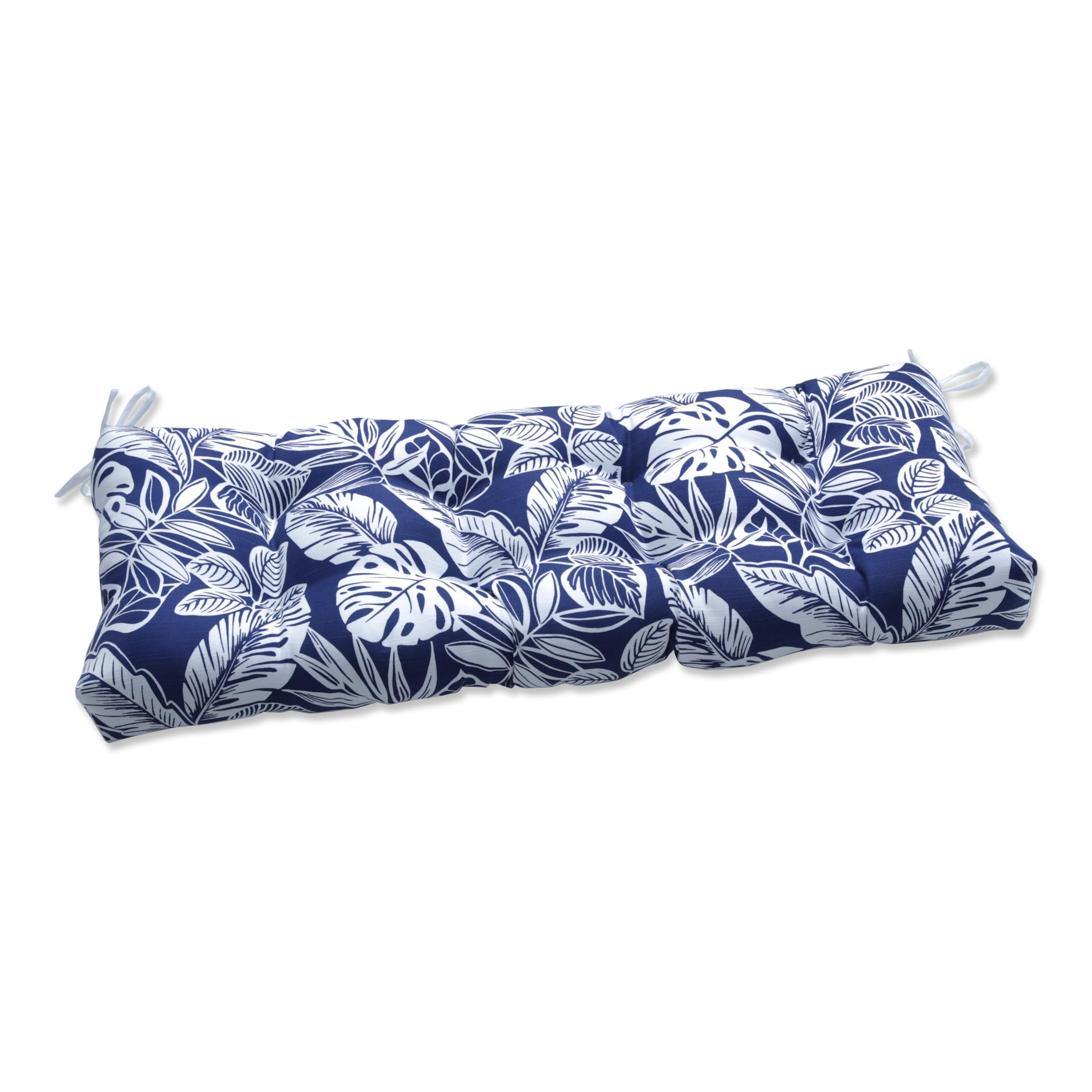 Pillow Perfect Tufted Bench & Swing Cushion - 18x44 Inch Indoor/Outdoor Waterproof Seat Pad - Blue Delray Navy - Perfect for Patio, Deck, Porch & Garden Furniture