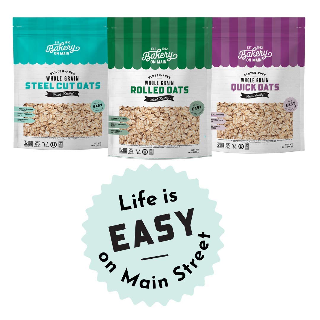 Bakery On Main Steel Cut Oats - Gluten Free, Non-GMO, Kosher, Resealable Bag, 24oz (Pack of 4) | Healthy Breakfast & Baking Ingredient for Oatmeal, Cookies & Smoothies