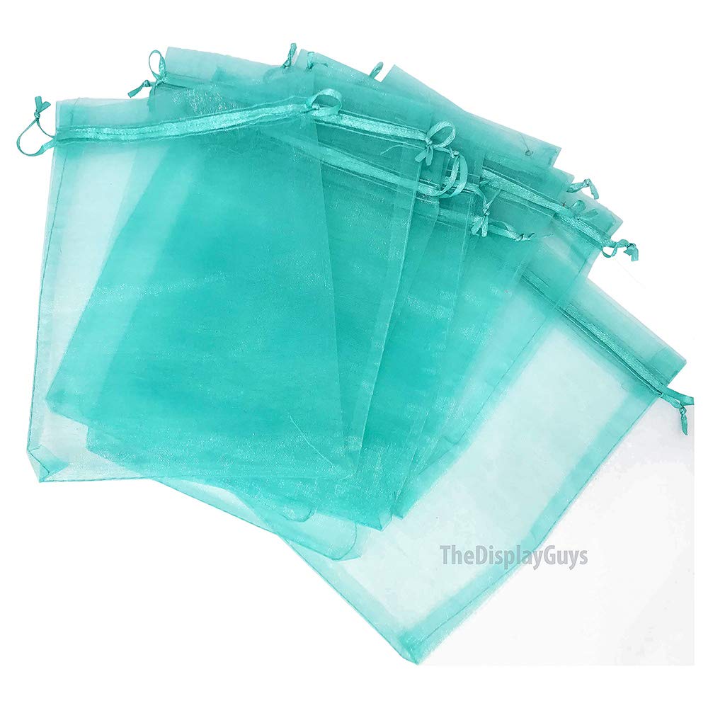 Premium 100-Pack Teal Sheer Organza Drawstring Gift Bags 2x2 3/4