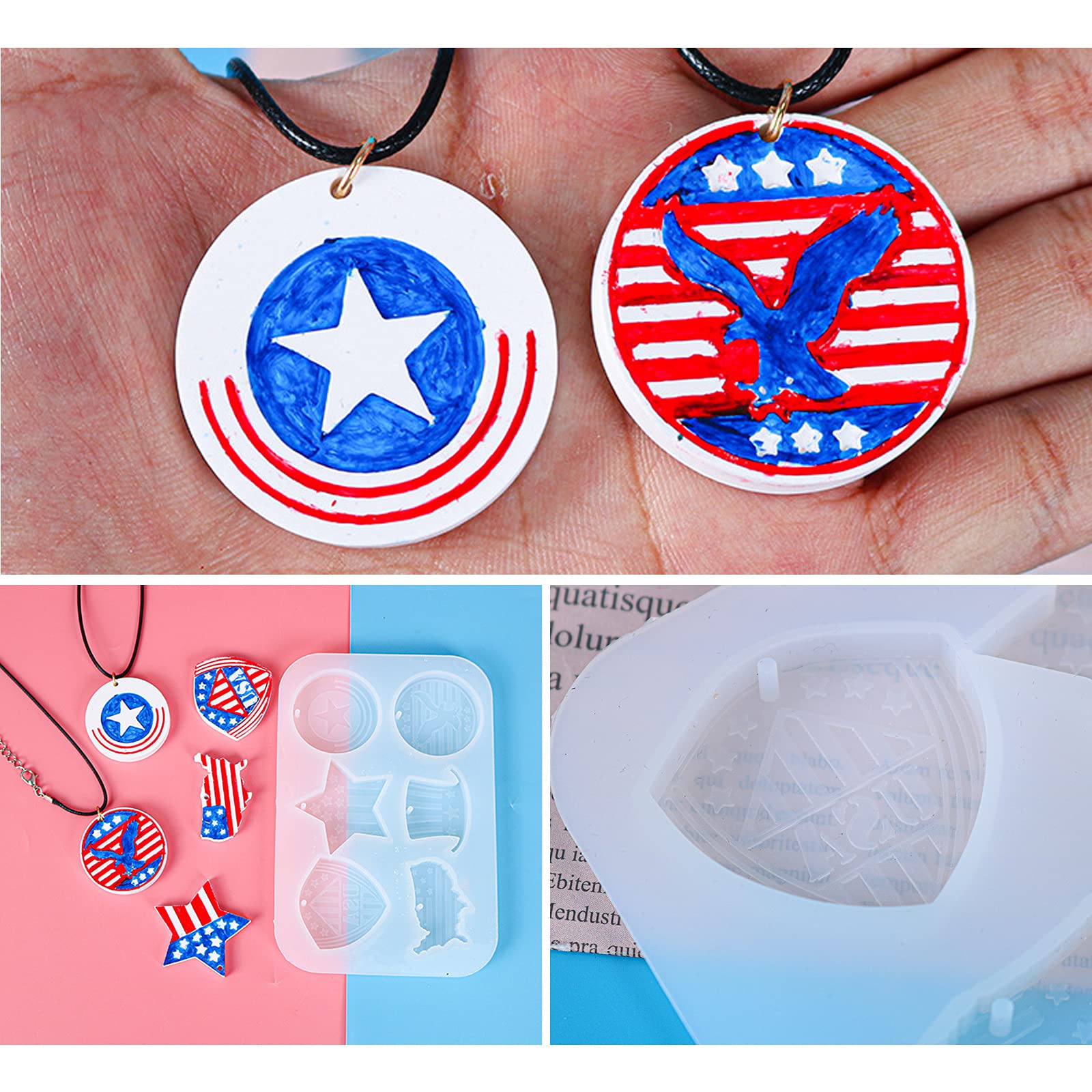 2-Piece Patriotic Star & USA Map Silicone Molds with Hanging Holes - DIY Resin Molds for Keychains, Jewelry Pendants, Epoxy Crafts - Perfect for 4th of July Decorations, Independence Day Gifts & Handmade Accessories
