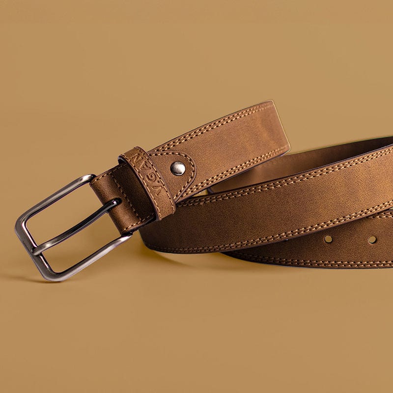 Premium Vegan Leather Belt for Men - Classic Tan | Formal & Business Attire | Durable & Stylish Accessory for Office, Wedding & Dressy Occasions