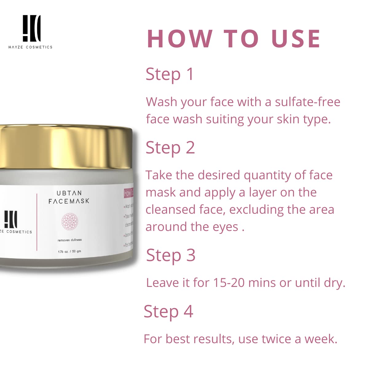Hayze Cosmetics Ubtan Face Mask with Turmeric & Sandalwood - Natural Tan Removal & Skin Brightening Treatment for Dark Spots & Hyperpigmentation | Kaolin Clay & Olive Oil Formula | 50g | Perfect for Daily Glow Routine & Post-Sun Care