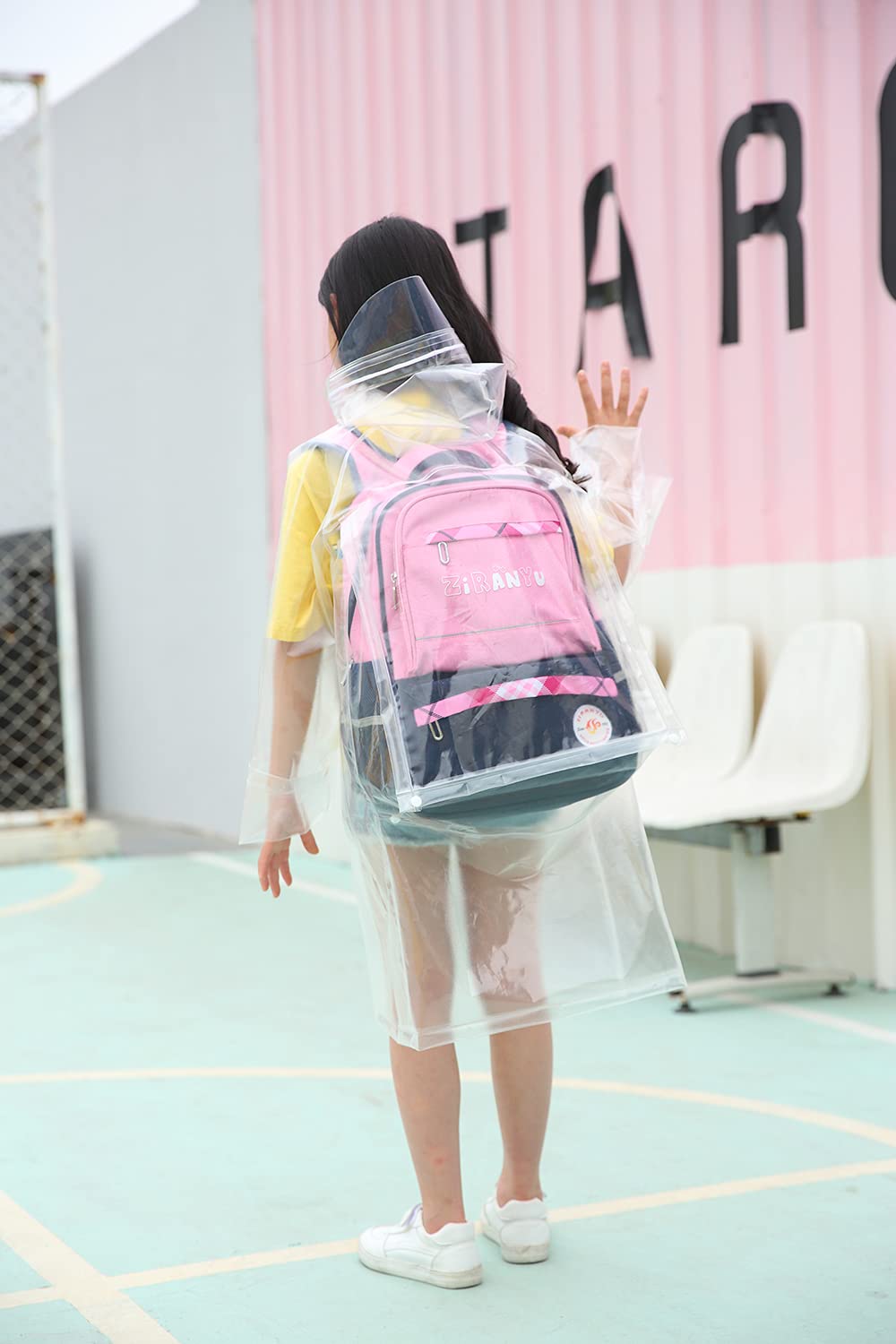 Kids Clear Long Raincoat with Hood - Transparent Waterproof Rain Coat for Boys & Girls | Perfect for School, Outdoor Play & Backpack Use