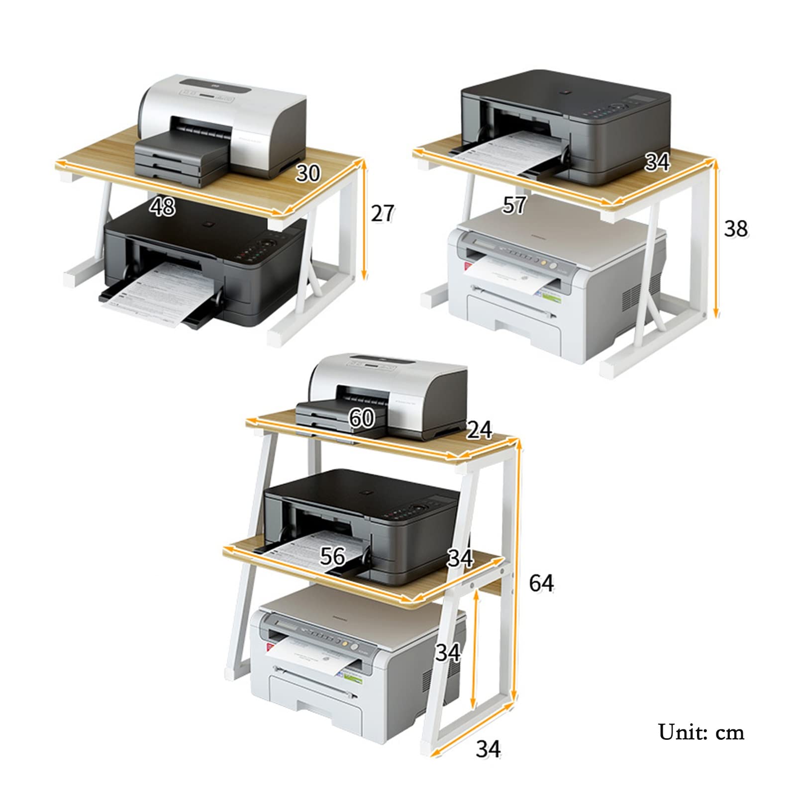 TOMYEUS 2-Tier Metal & Wood Printer Stand for Home & Office - Compact Desk Organizer for Printer, Copier & Office Supplies - Space-Saving Storage Shelf for Small Workspaces (Home Office, Study Room, Dorm)