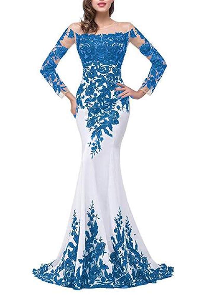 Emanni Women's Long Sleeve Bateau Neck Mermaid Evening Gown - Elegant Formal Dress for Prom, Wedding, Gala & Special Occasions