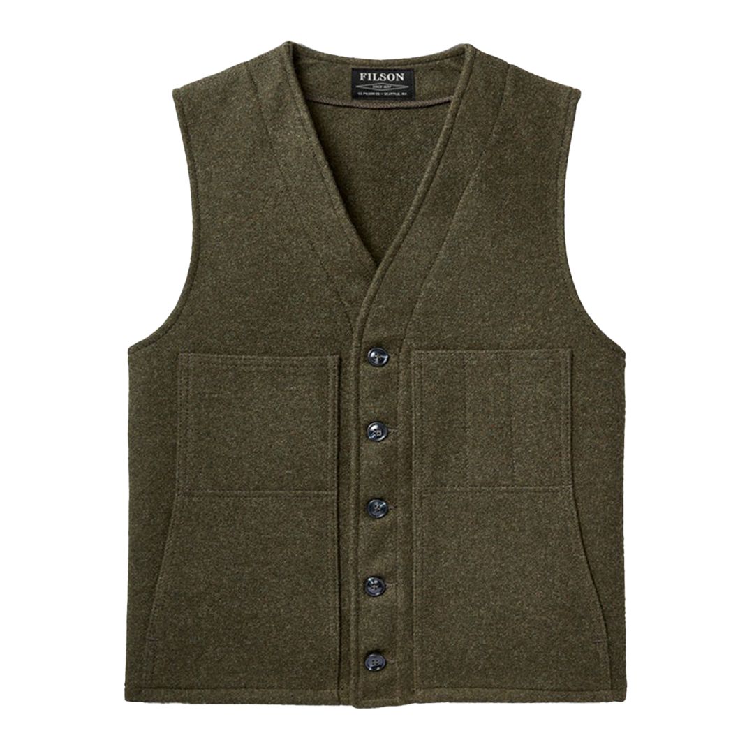 Filson Mackinaw Wool Vest for Men - Heavyweight Water-Resistant Hunting & Outdoor Vest in Forest Green - Perfect for Hiking, Camping, and Cold Weather Layering