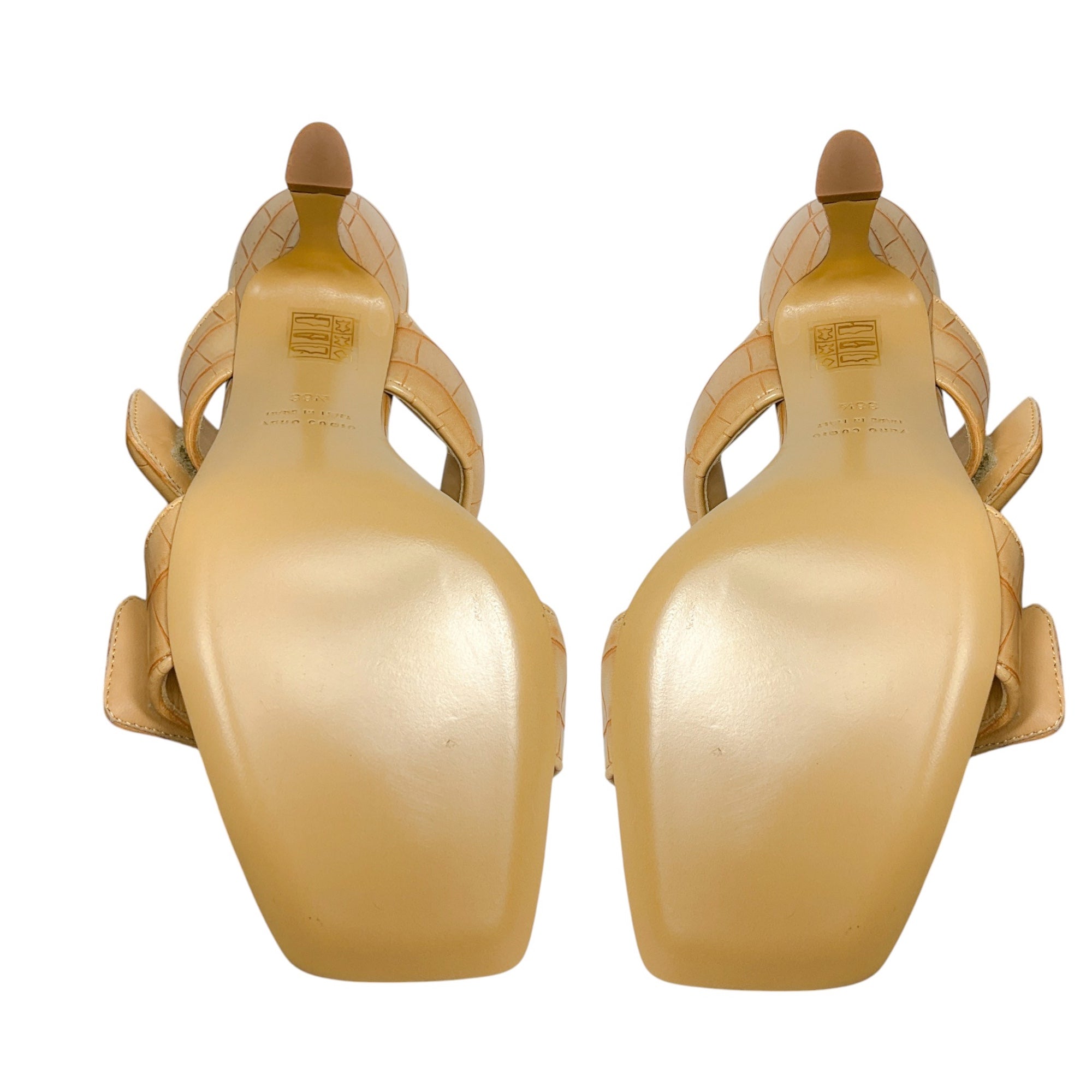 Gia Borghini Women's Nude Leather Sandals with Embossed Detail & Double Velcro Straps - Comfortable Summer Casual Shoes for Beach, Vacation & Daily Wear