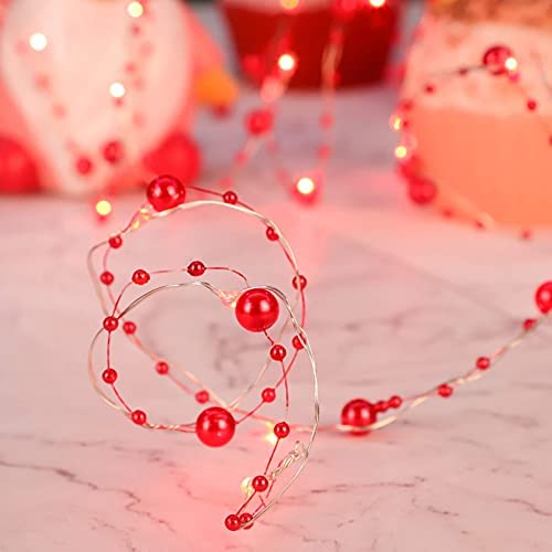 Impress Life Ocean Pearl Beads String Lights - 10ft 40 LED Fairy Lights with 8 Lighting Modes & Timer, Waterproof for Indoor Outdoor Christmas Wedding Valentine's Day Party Decor (Red) - Perfect for Bedroom, Garden, Patio, and Holiday Home Decoration