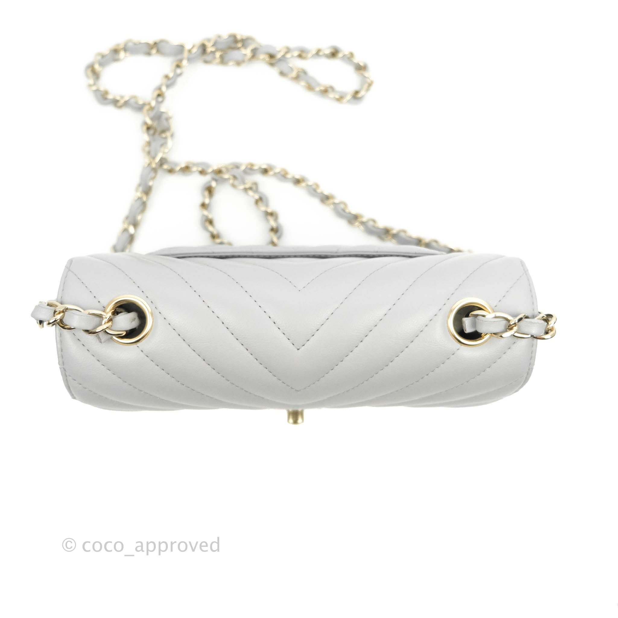 Chanel Chevron Mini Rectangular Flap Bag in Grey Lambskin Leather with Gold Hardware - 20S Collection | Luxury Crossbody Purse for Women, Perfect for Parties & Evening Events