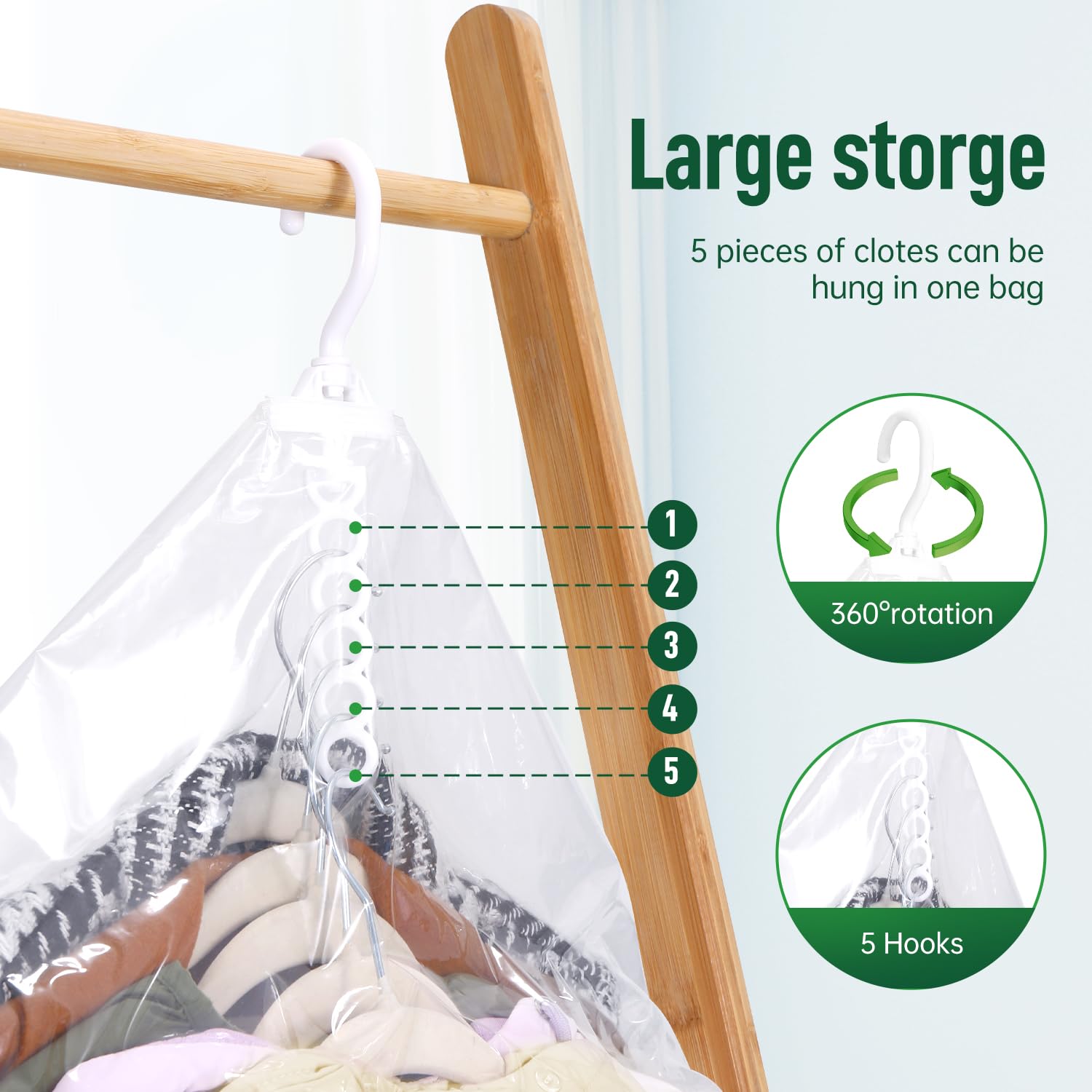 Vacuum Storage Bags for Clothes with Hand Pump - 4 Pack Space Saver Hanging Garment Bags for Coats, Dresses, Suits & Jackets | Perfect for Travel, Seasonal Storage & Small Closet Organization