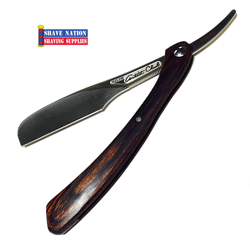 Feather DX Scotch Wood Handle Artist Club Folding Razor - Premium Japanese Straight Razor for Wet Shaving & Beard Grooming - Perfect for Barbershops, Home Use & Travel Grooming Kit