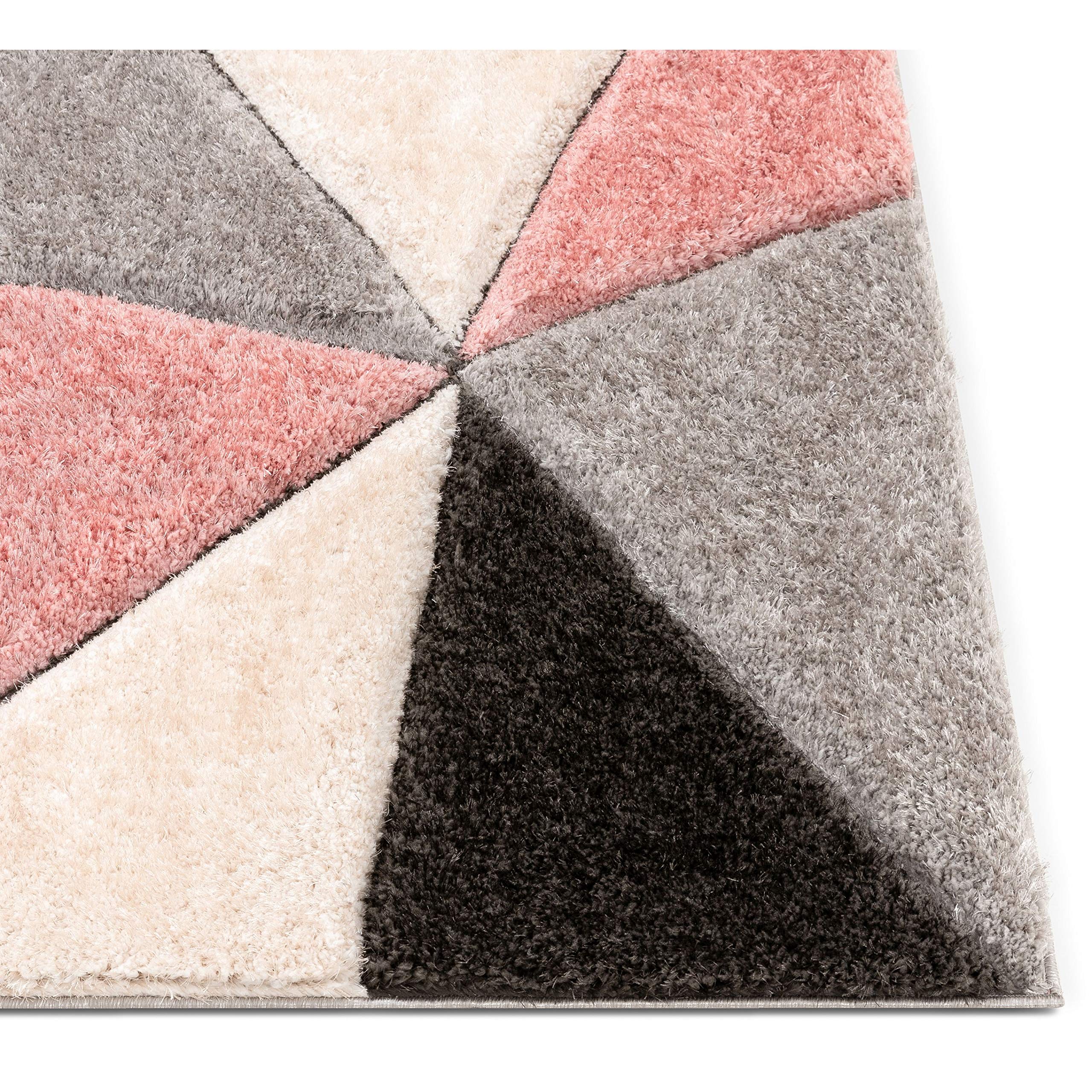 Well Woven Walker Pink Triangle Boxes Thick Soft Plush 3D Textured Shag Area Rug 5'3