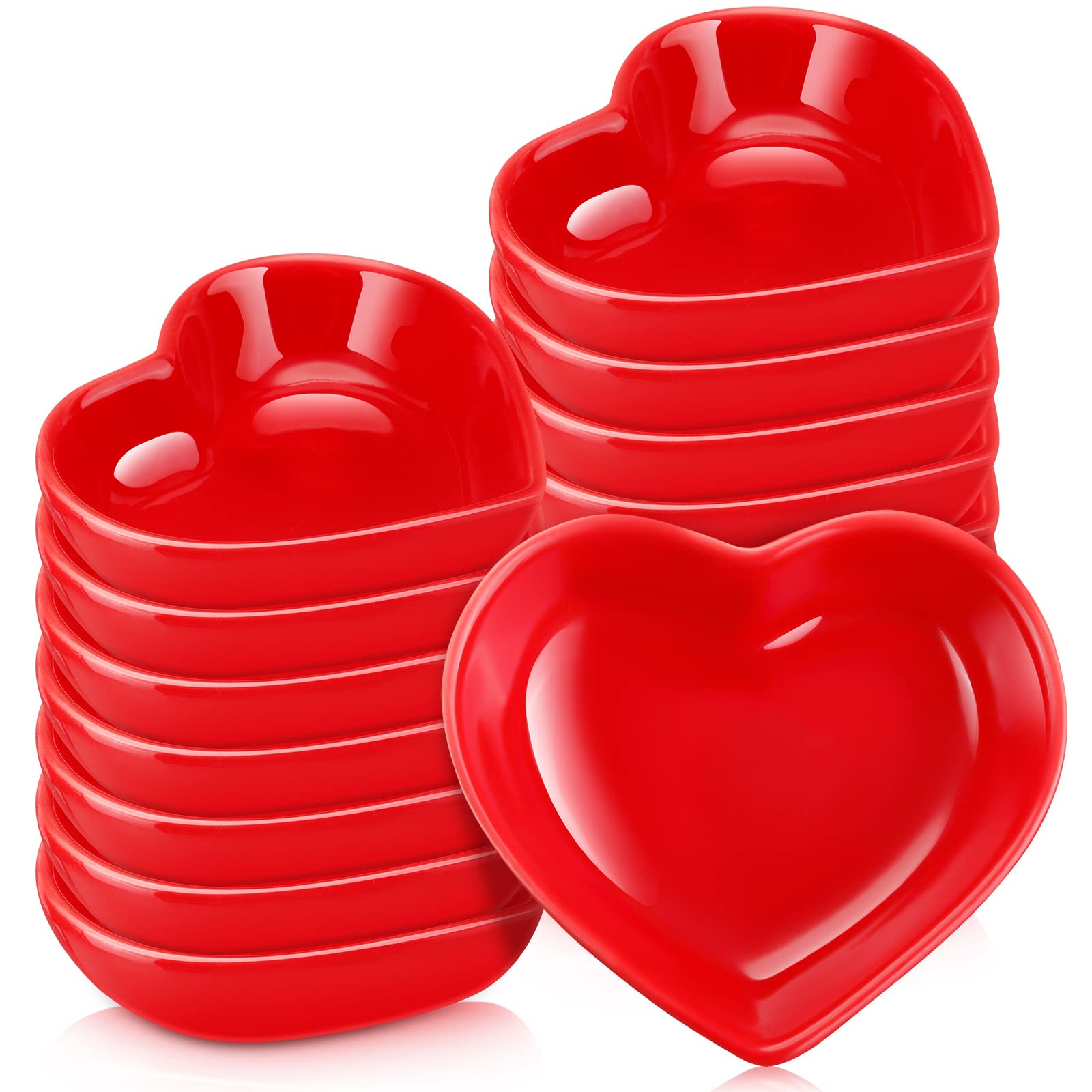Zopeal 16 Pcs Heart Shaped Ceramic Bowls - Valentine's Day Candy Dishes, Red Love Sauce Plates, Multipurpose Serving Bowls for Candy, Sushi, Dipping & Seasoning | Perfect for Birthday Parties, Romantic Dinners & Holiday Gatherings
