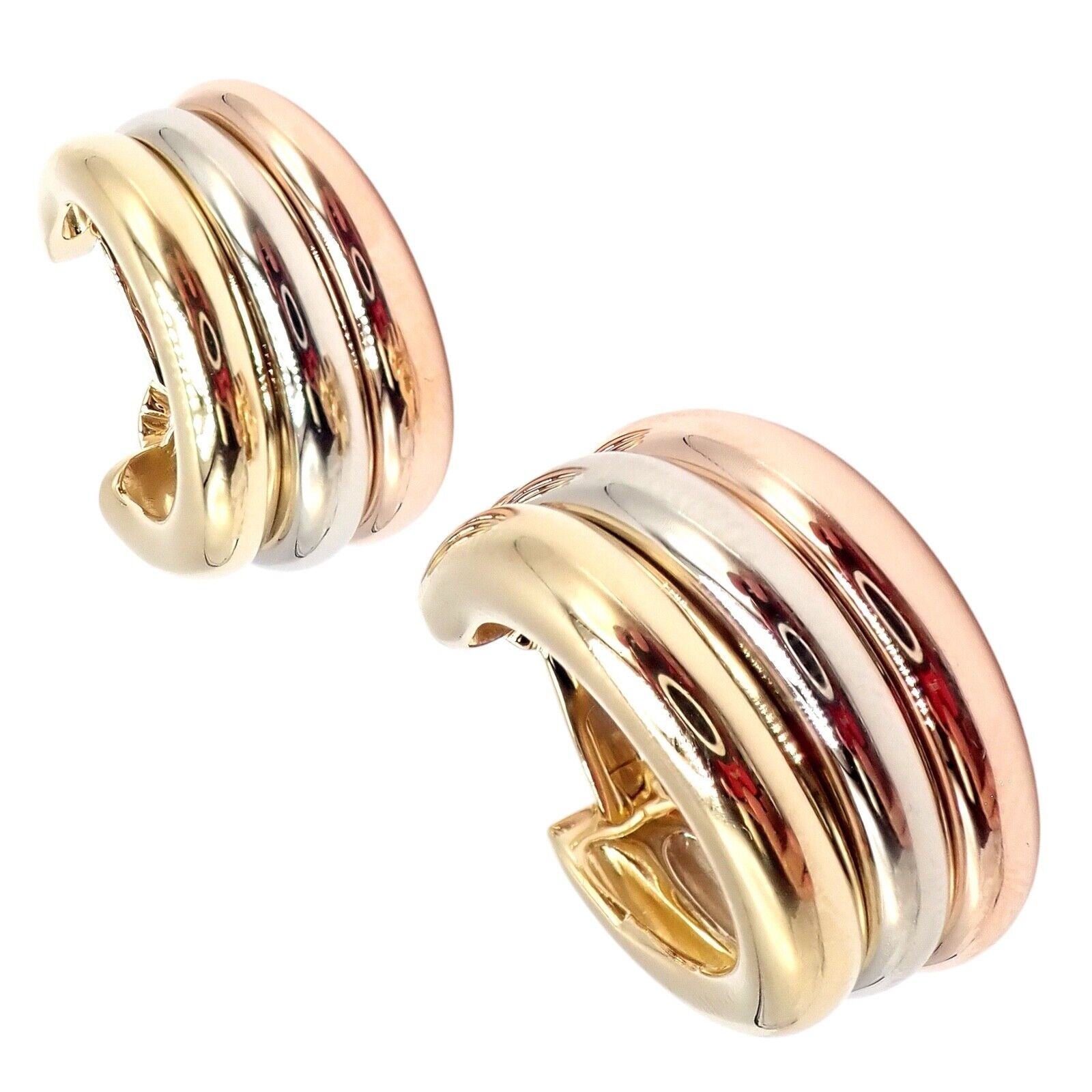 Authentic Cartier 18k Tri-Color Gold Large Trinity Huggie Hoop Earrings - Luxury Jewelry for Women, Perfect for Parties, Weddings & Special Occasions