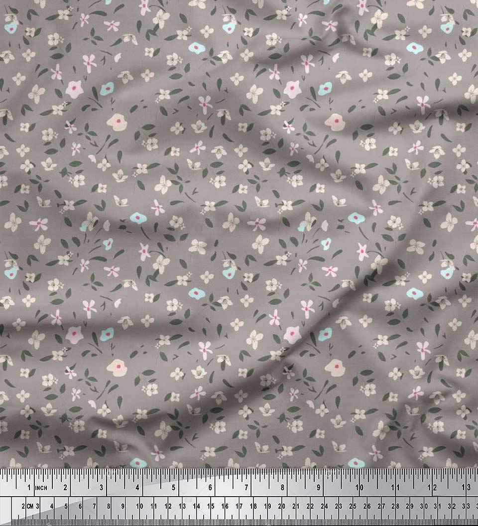 Soimoi Moss Georgette Brown Fabric by The Yard - 42 Inch Wide Printed Fabric with Leaves & Floral Design for Dresses, Blouses, Scarves & DIY Fashion Projects