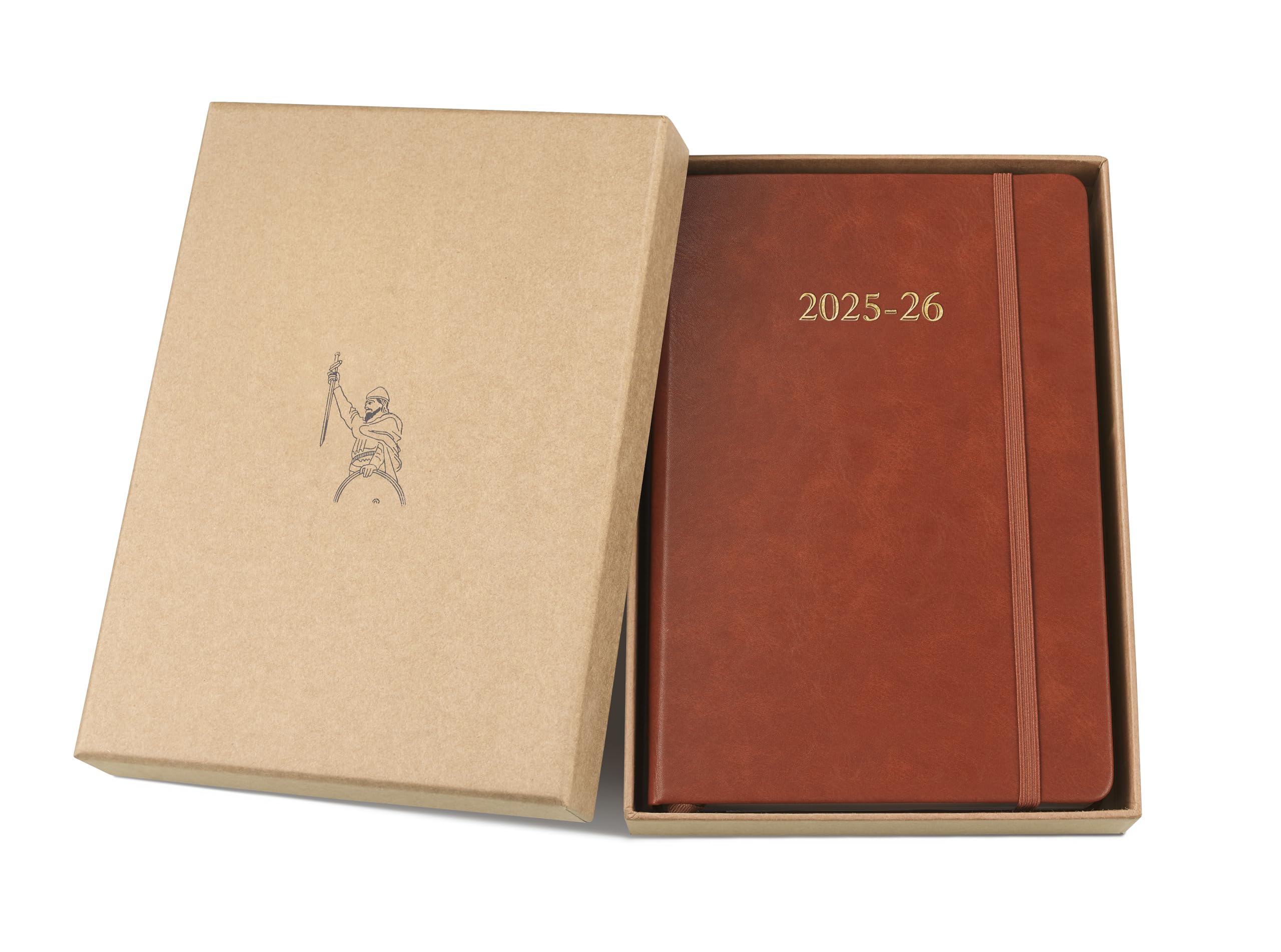 Wykeham's Executive 2025-26 Daily Planner & Academic Diary - Customizable Leather Journal (Brown, 8.5
