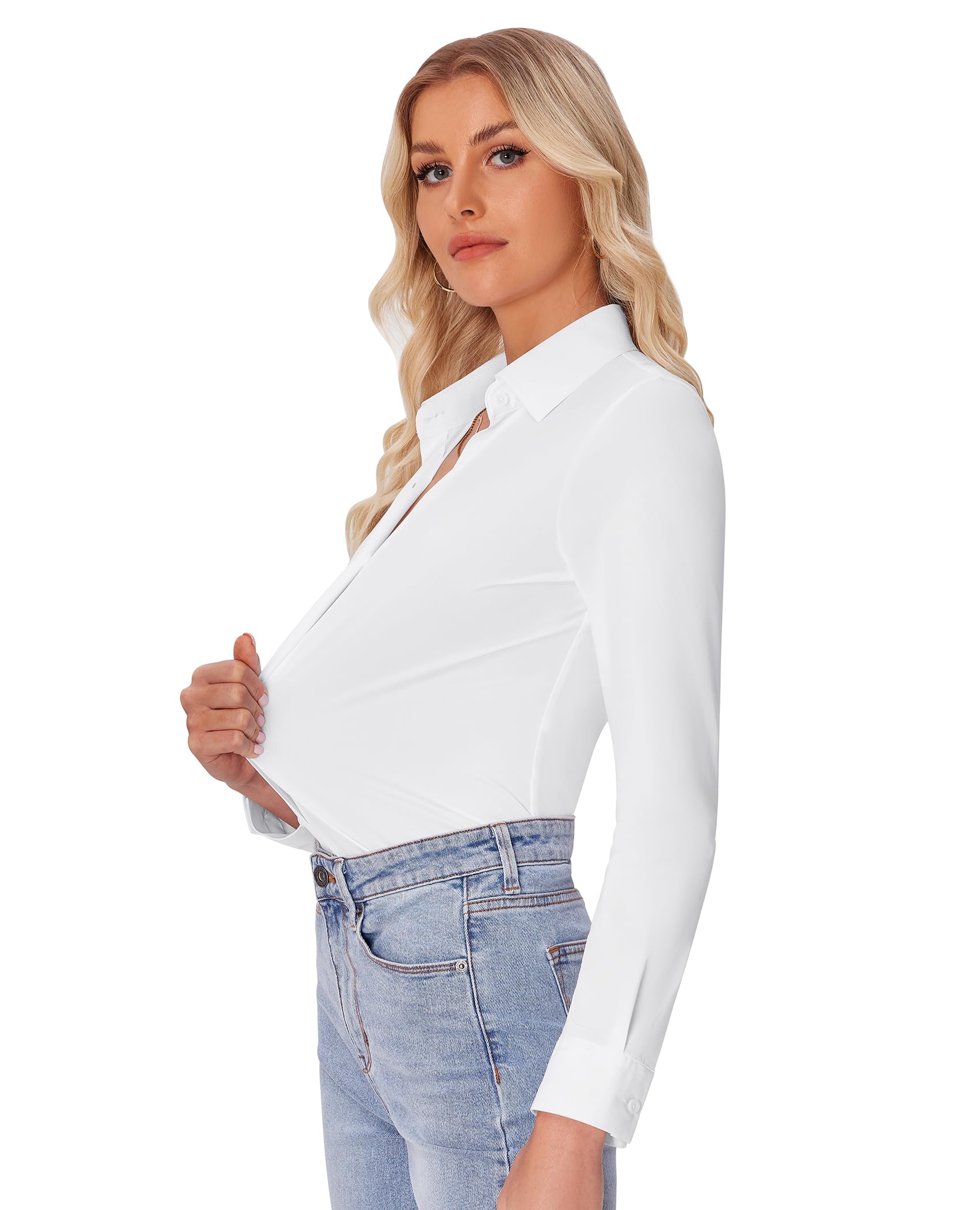 Siliteelon Women's Slim Fit Long Sleeve Stretch Button Down Shirt - Wrinkle Free Office Blouse & Professional Work Shirt - Perfect for Business Meetings, Office Wear & Formal Occasions