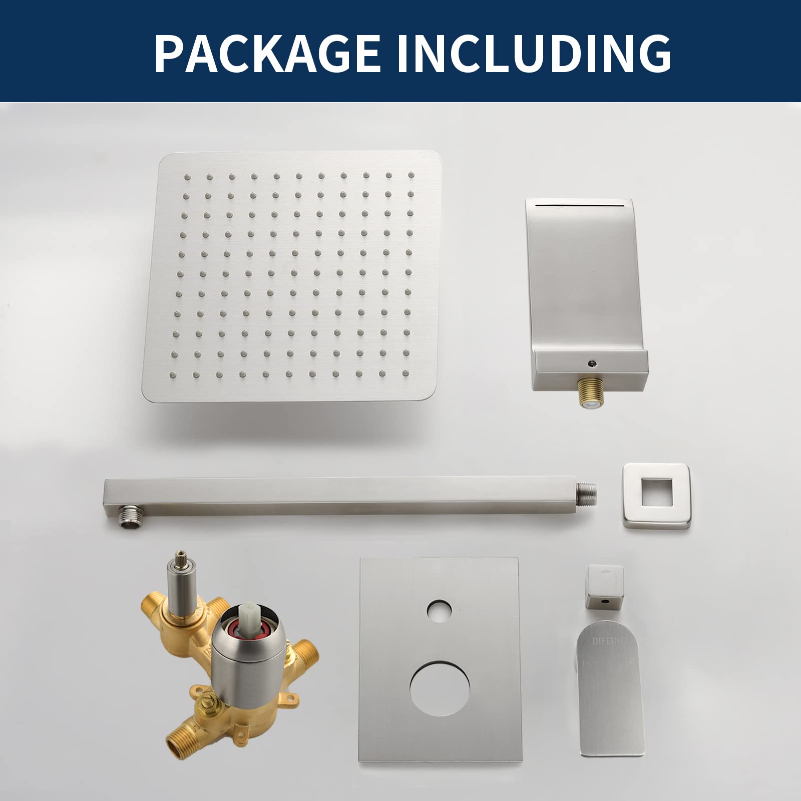Brushed Nickel Wall Mounted Shower Faucet Set with Waterfall Tub Spout - Complete Shower Trim Kit & Rough-In Valve (Model 33010BN) for Bathroom Remodel & Luxury Spa Experience
