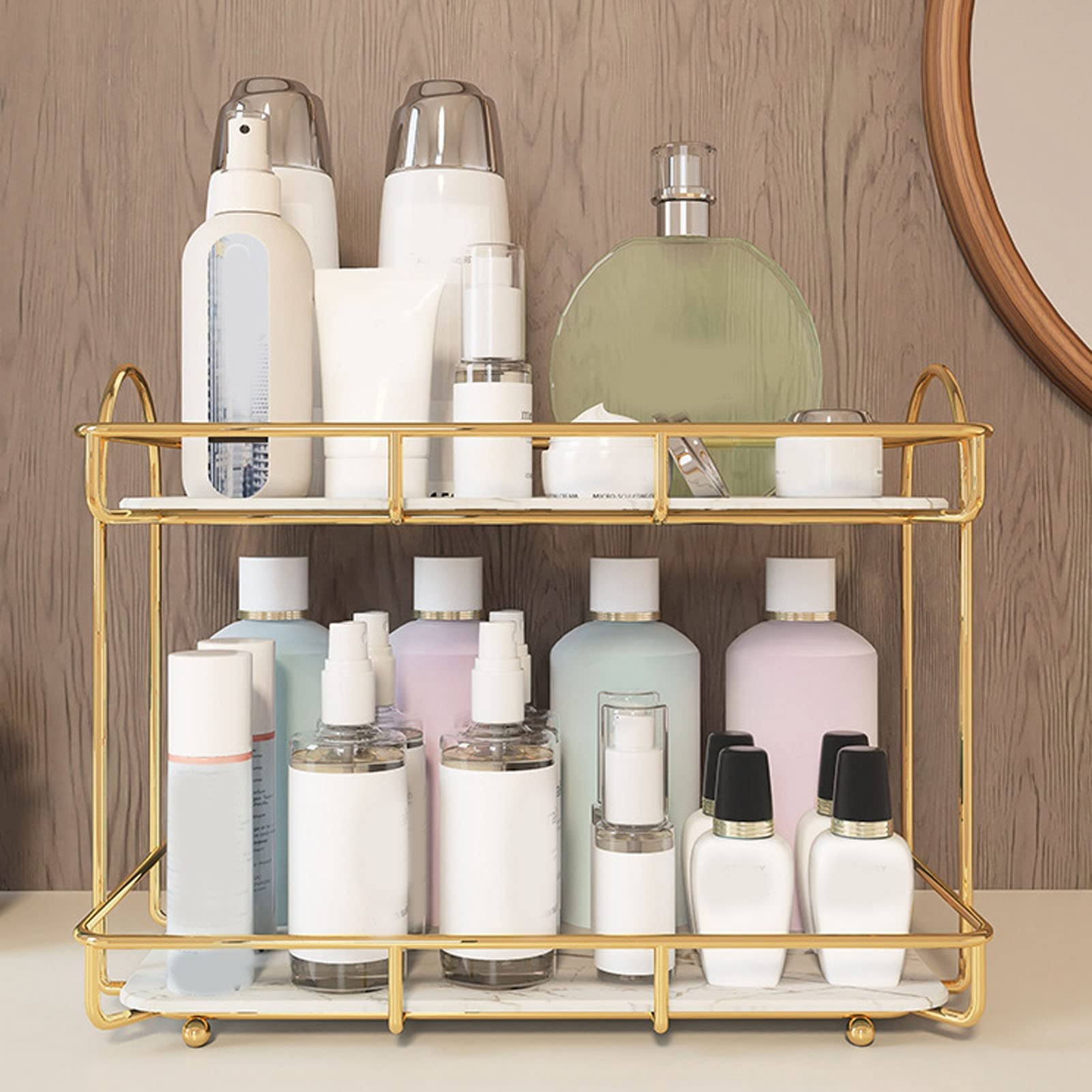 2-Tier Large Golden Cosmetic Storage Organizer for Makeup, Skincare & Beauty Products - Perfect for Bathroom, Bedroom & Vanity Organization