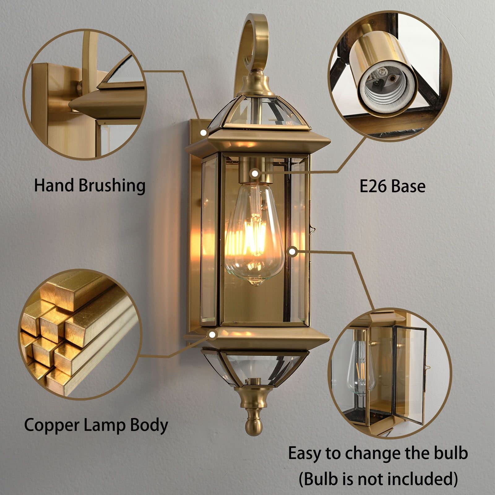 Milaii 18.5 Inch Outdoor Wall Light - Waterproof Clear Glass Exterior Light Fixture in Oil Rubbed Brass Finish - Perfect for Patio, Garage, Front Porch, Garden & Entryway Lighting (Bulb Not Included) - Durable Weatherproof Design for Year-Round Use