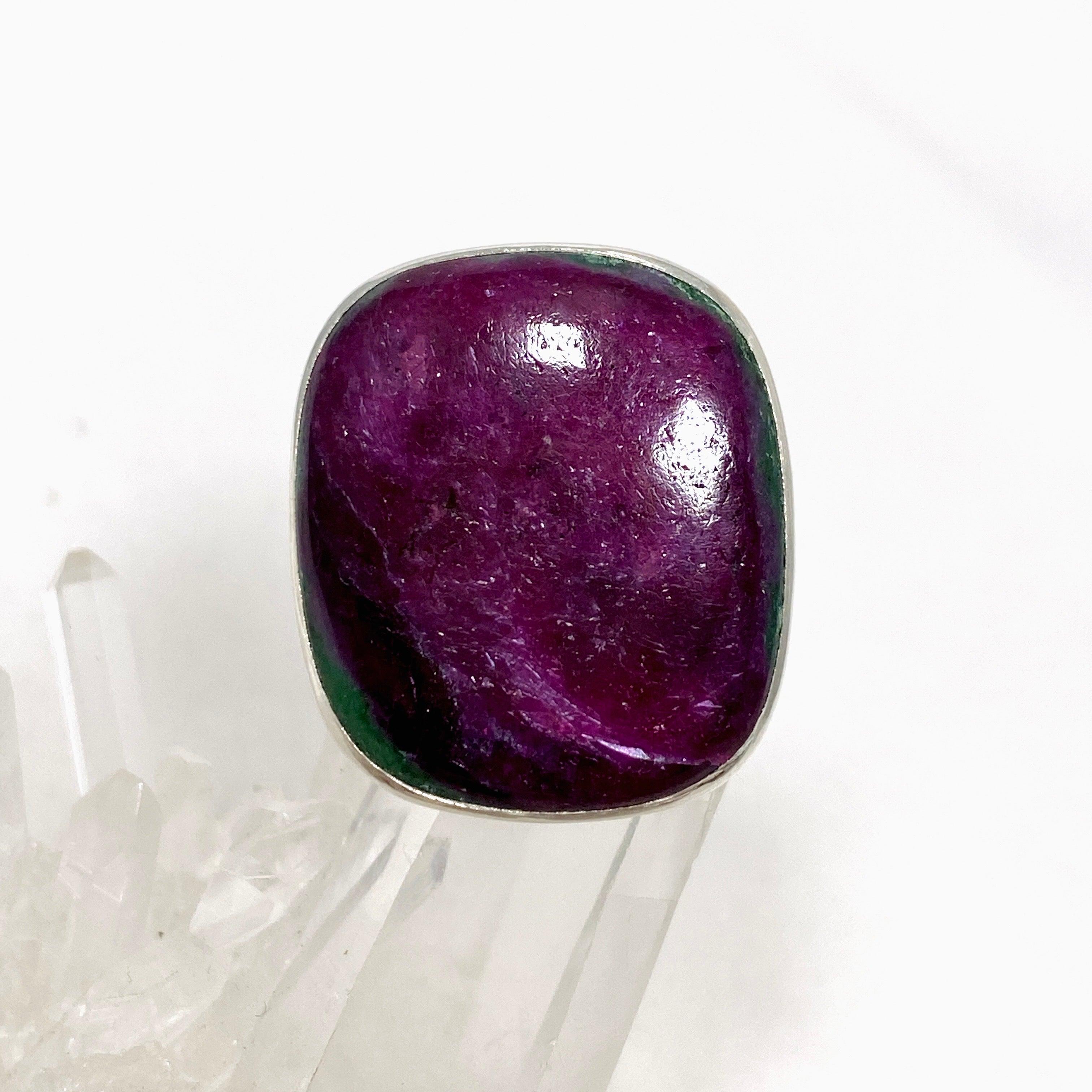 Natural Ruby in Zoisite Sterling Silver Rectangle Ring - Size 11 for Women | Elegant Gemstone Jewelry Gift for Birthday, Anniversary & Special Occasions