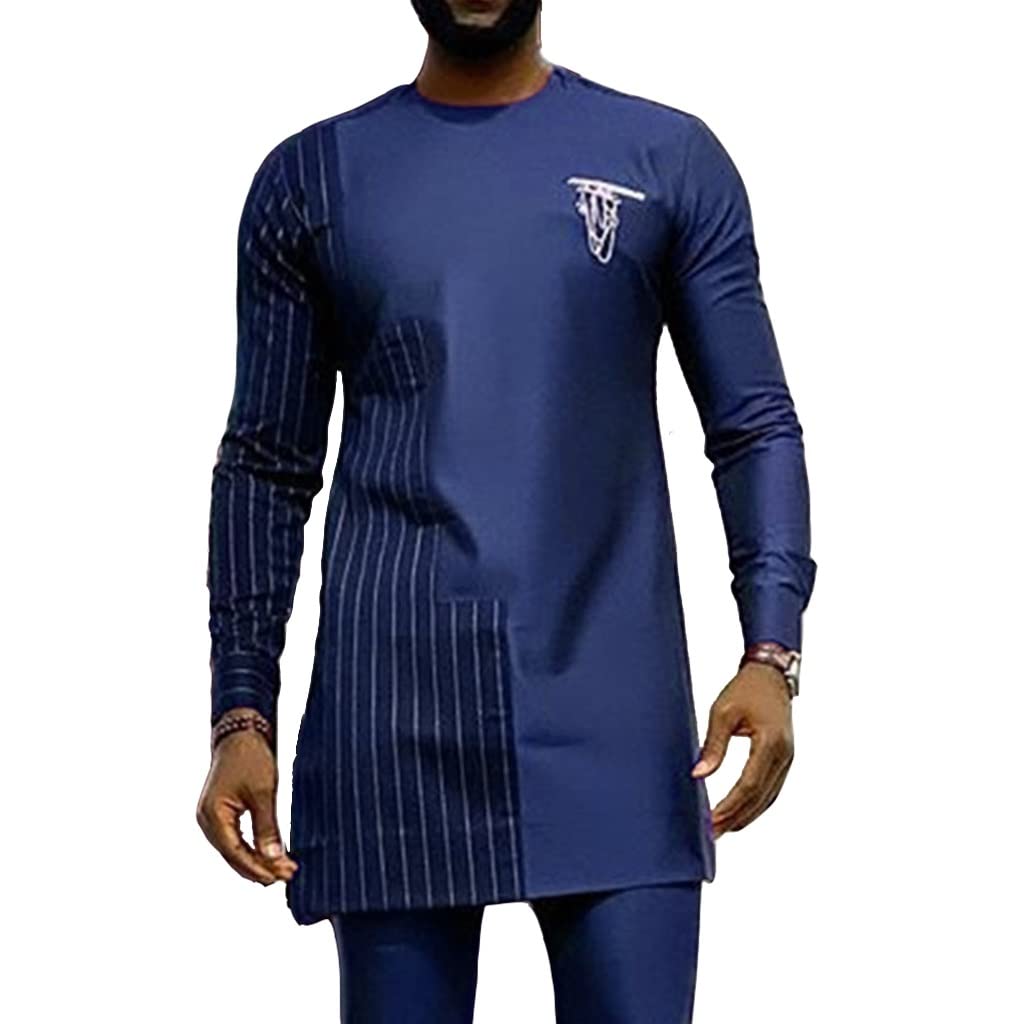 **Men's African Dashiki Ethnic Casual T-Shirts - Long Sleeve Henley Slim Fit Shirt for Cultural Events, Weddings & Everyday Wear**