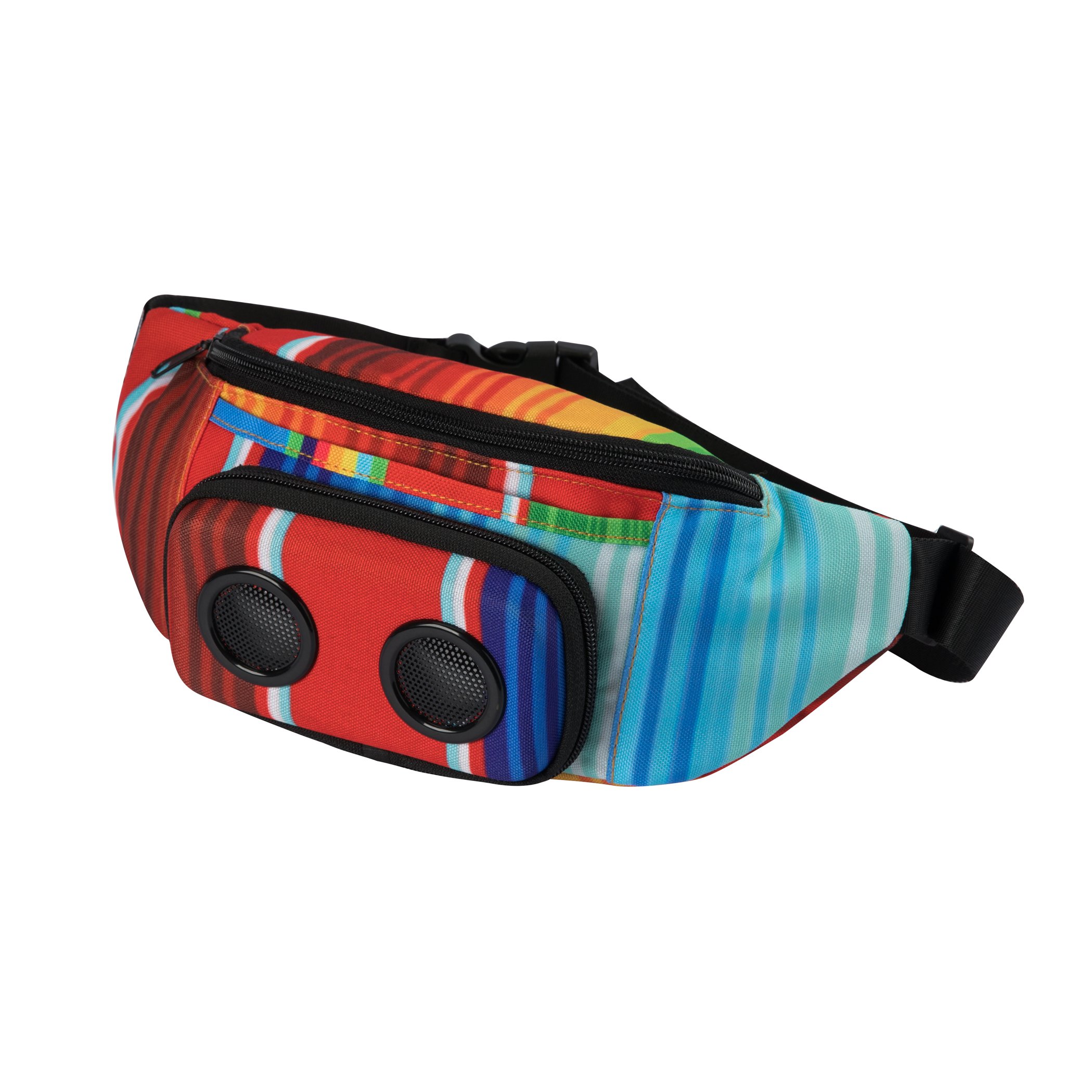 Bluetooth Fanny Pack with Built-in Speakers - Rechargeable Wireless Waist Pack for iPhone & Android - Perfect for Parties, Festivals, Raves, Beach & Boat Outings (Rainbow Color)