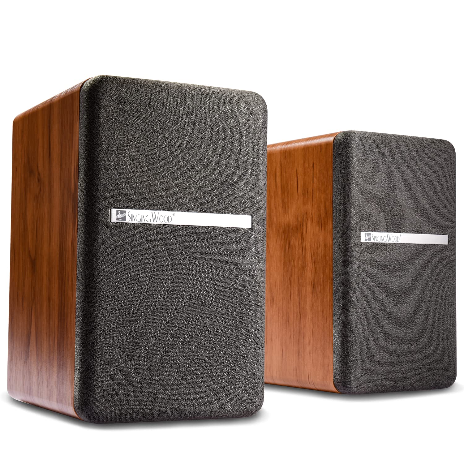 SINGING WOOD BT25 (2024 Version) 80W Bluetooth Bookshelf Speakers with Optical/Aux Inputs & Subwoofer Line Out - Wooden Enclosure for PC, TV, Turntable - Perfect for Home Theater, Gaming & Music Listening (Beach Wood Finish)