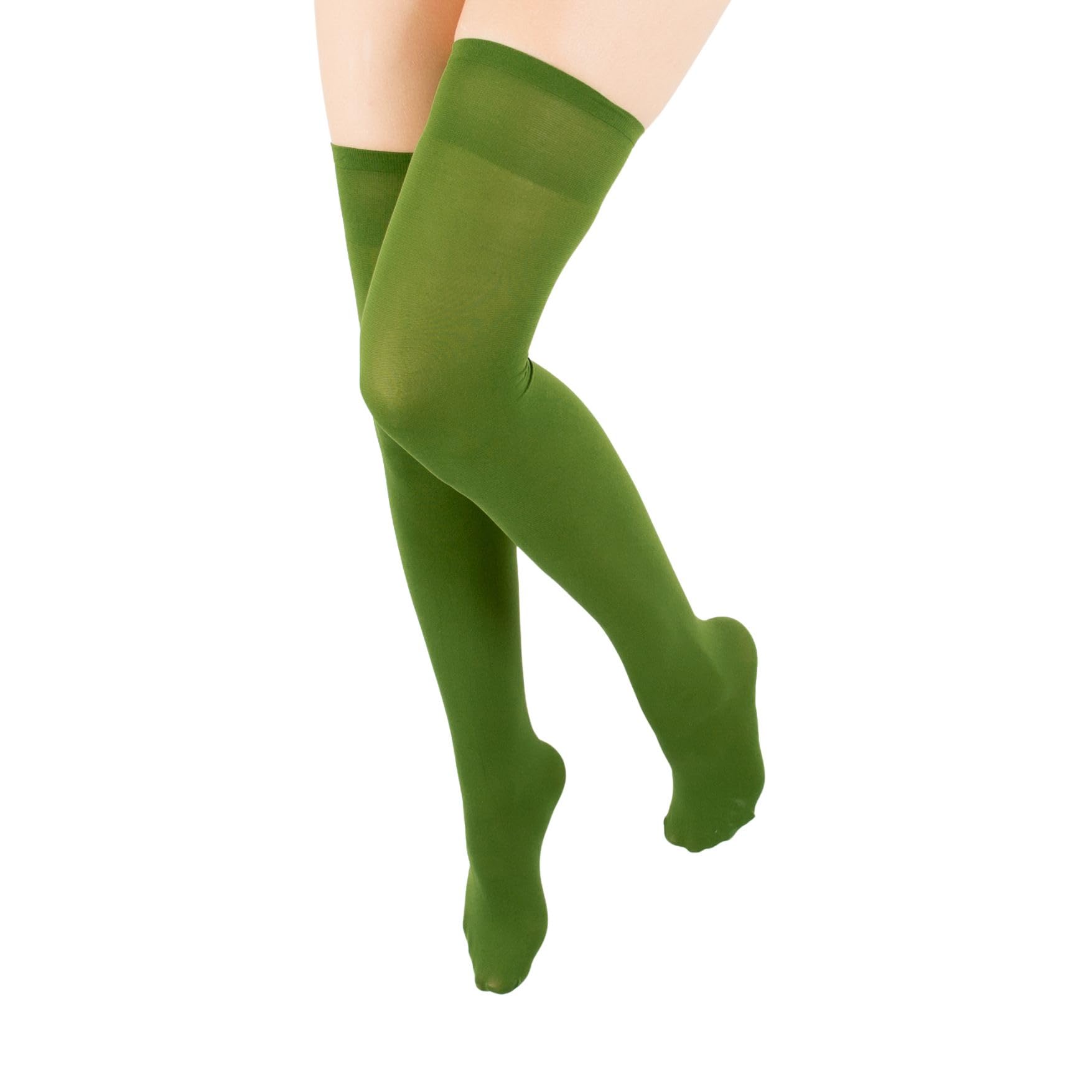 Stretchy Nylon Thigh High Stockings for Women - Olive Green Knee High Socks for Daily Wear & Costume | Comfortable Over Knee Boot Socks for Work, Party & Cosplay