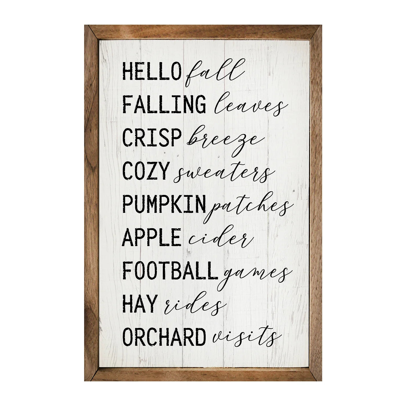 Hello Fall Favorites Wood Framed Print - Autumn Home Decor for Living Room, Bedroom & Office - Seasonal Wall Art for Thanksgiving & Halloween